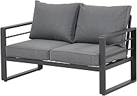 Vista 17 de Patiorama Juego de muebles de aluminio para patio, sofá biplaza de patio al aire libre, sofá de 2 asientos, silla de metal blanco para todo