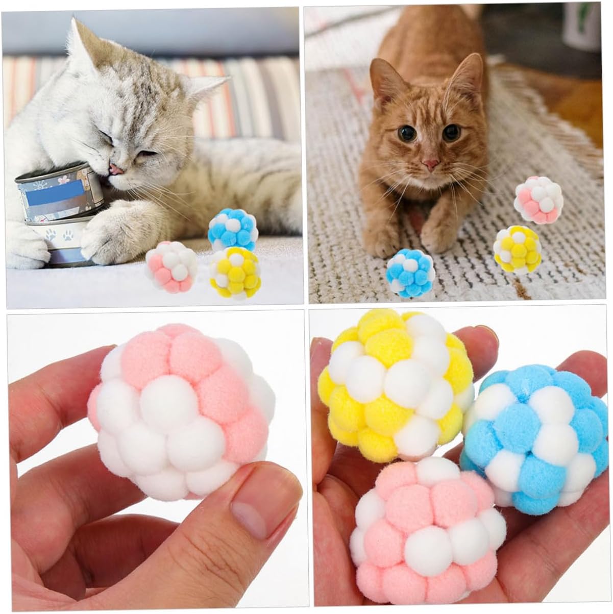 6pcs Plush Cat Balls with Bell Soft Interactive Indoor Chewing for Cats and Kittens Colorful Macaron Style Play and Exercise Collection