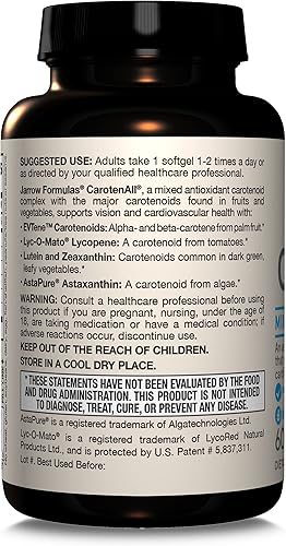Miniatura 9 de Jarrow Formulas CarotenAll, suplemento dietético, apoyo antioxidante para la visión y la salud cardiovascular, 60 cápsulas blandas, hasta un