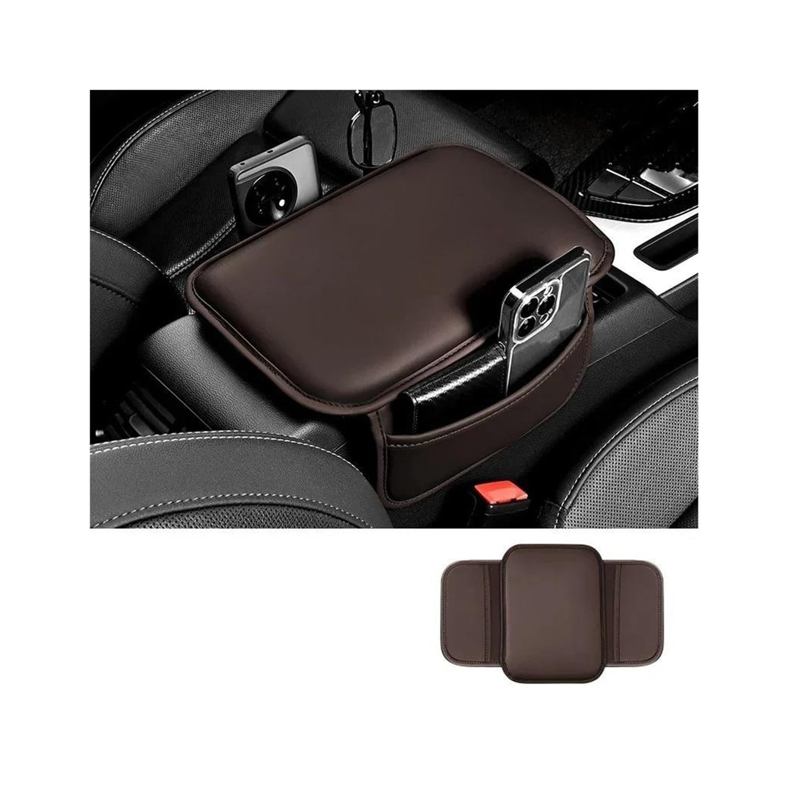 OOPUHKSY For Mazda Cx-5 Cx5 CX 5 2012-2022 Car Armrest Box Leather Cushion Storage Pocket Bag Elbow Support(Brown)