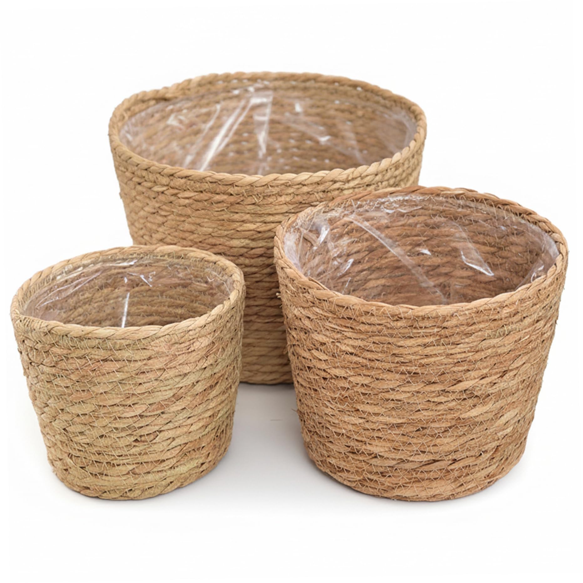 Panier de plantes en jonc de mer tressé à la main, cache-pot bohème chic pour décoration maison
