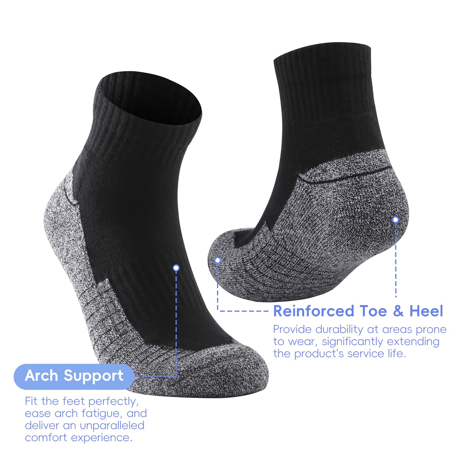Begrily Lot de 6/8 paires de chaussettes de sport en coton épais pour homme - Chaussettes basses confortables pour la course à pied, le sport, le travail décontracté