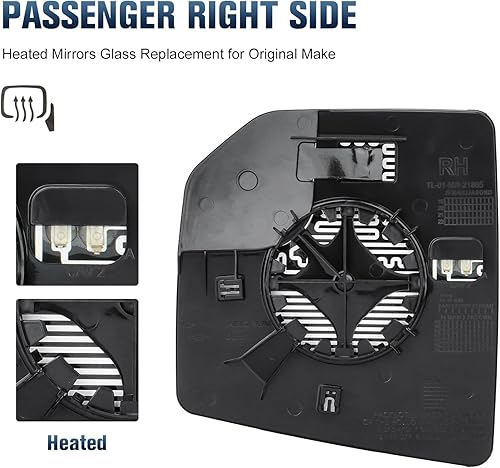 Miniatura 5 de Hurotoms Espejo lateral del pasajero para Ford F150 2015 2016 2017 2018 2019 2020 convexo calentado con placa trasera espejos de repuesto para