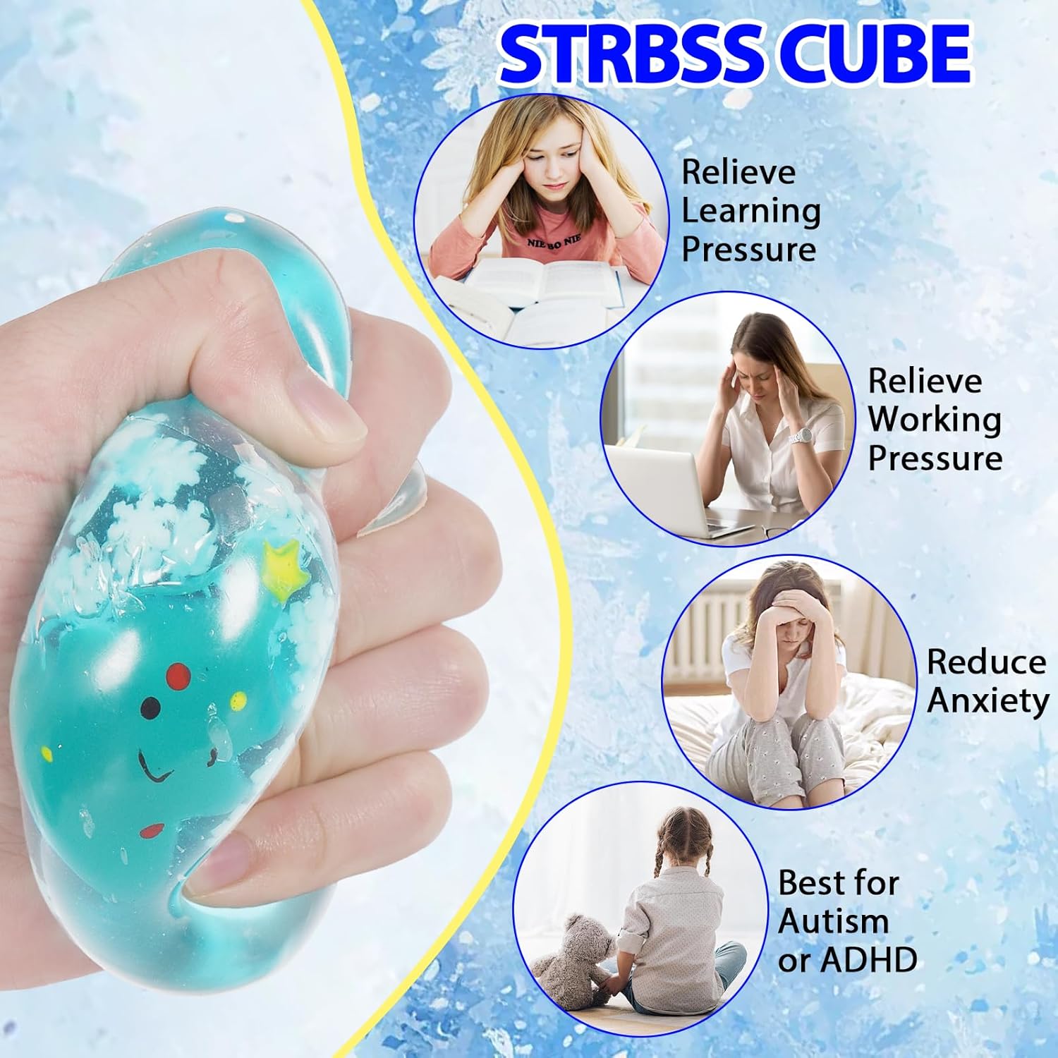 Ice Squishy Stress Cube Fidget Toys Adults, Luminous Christmas Tree 5cm(1.97") Glow in The Dark Sensory Toys for Kids with Autism for Kids Squeeze Toys for Anxiety Stress Relief - Image 4