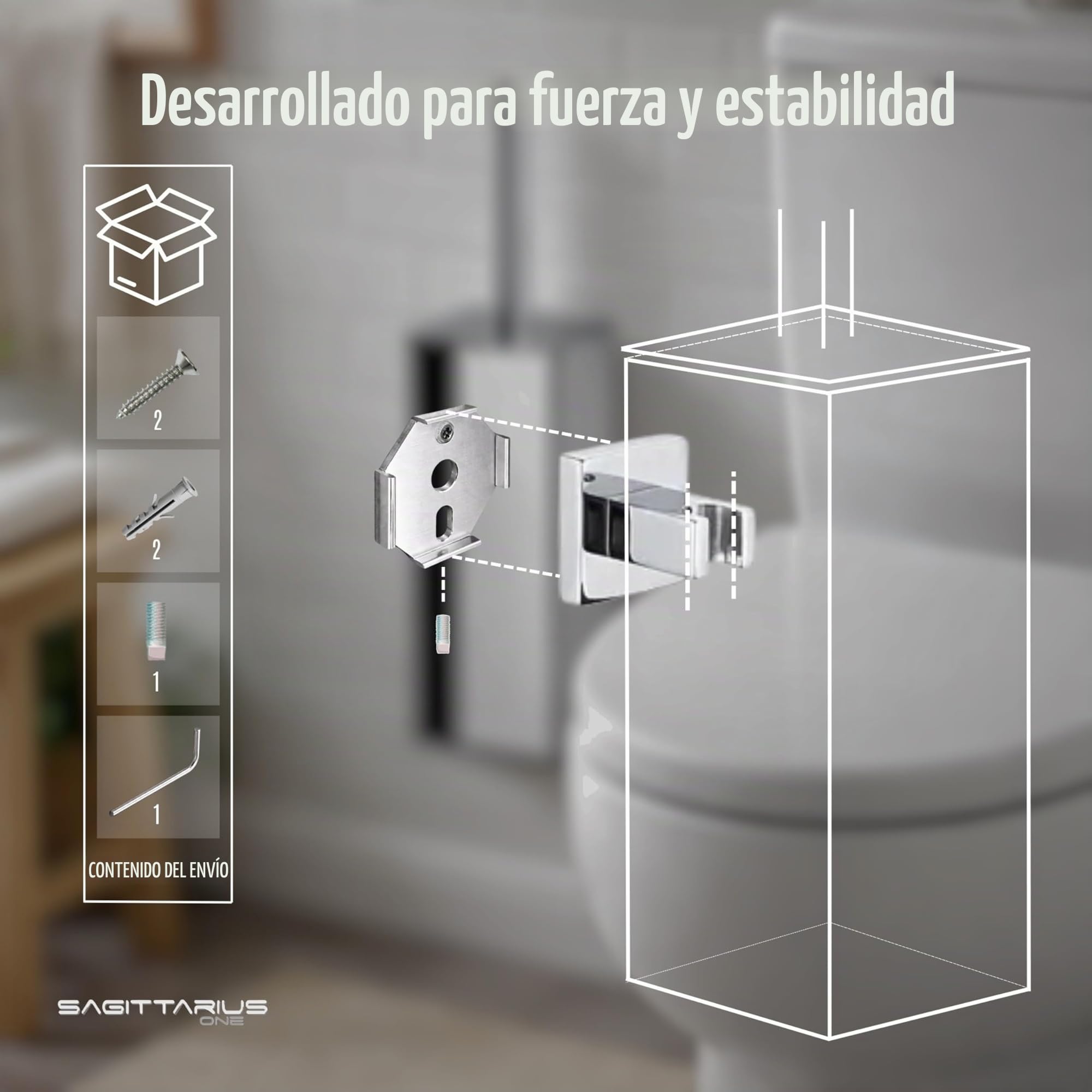 360S1 Escobillas de Baño Silicona con Soporte de Acero Inoxidable SUS304, Cepillo Higiénico y Duradero, Diseño Moderno en Cromo