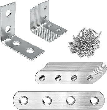 28 Pcs L Bracket and Flat Brackets for Wood,Angle Brackets with Screws