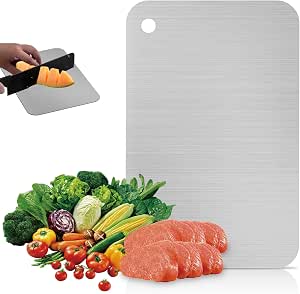 Double-Sided Cutting Board - Stainless Steel & Wheat Straw PP, 14.5x9.8 Inches With Juice Groove
