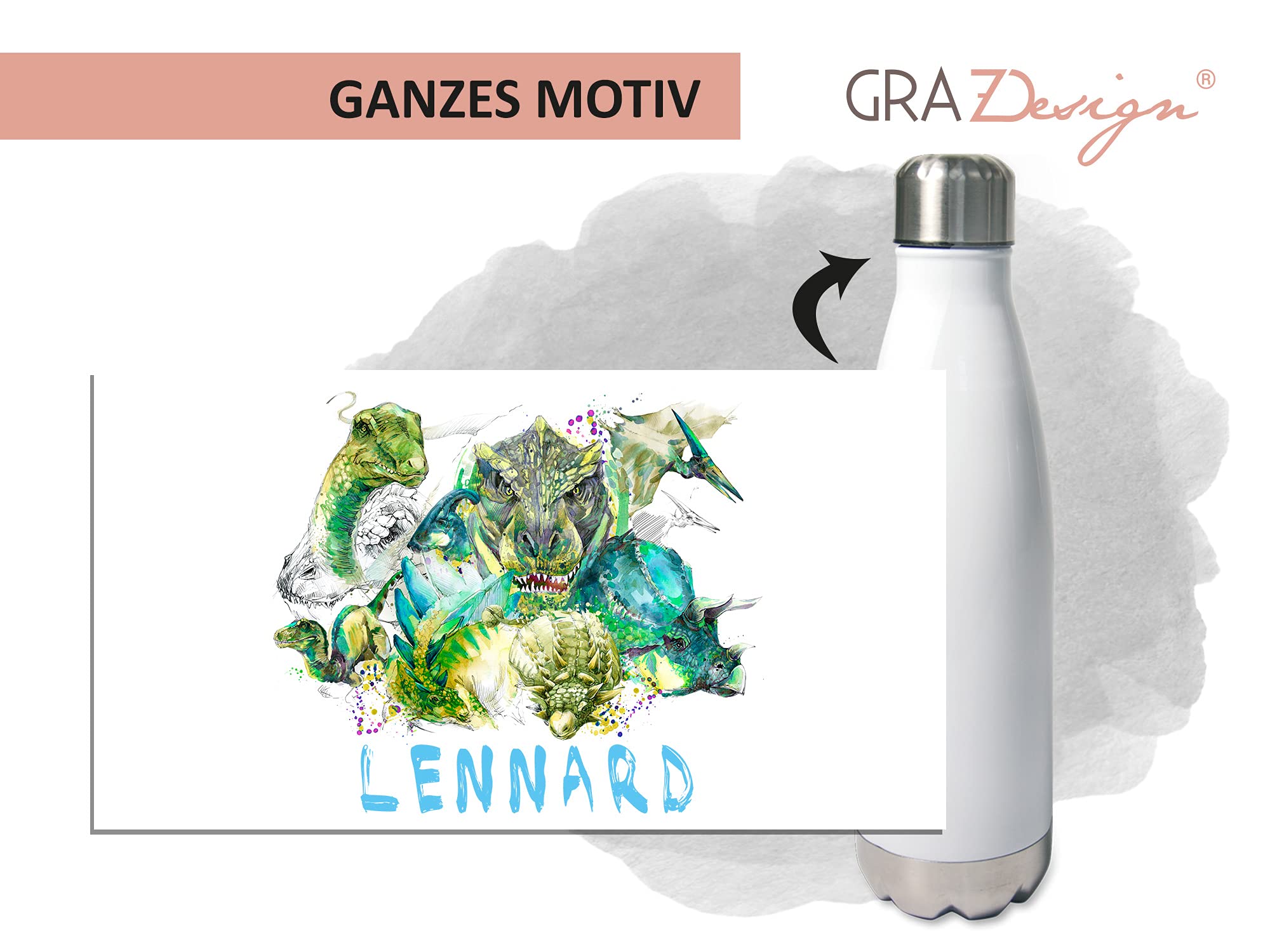 GRAZDesign Dinosaurier Geschenk Junge Einschulung, Sportbeutel, Brotdose mit Trinkflasche personalisiert mit Namen, zum Schulanfang, Edelstahl 500ml