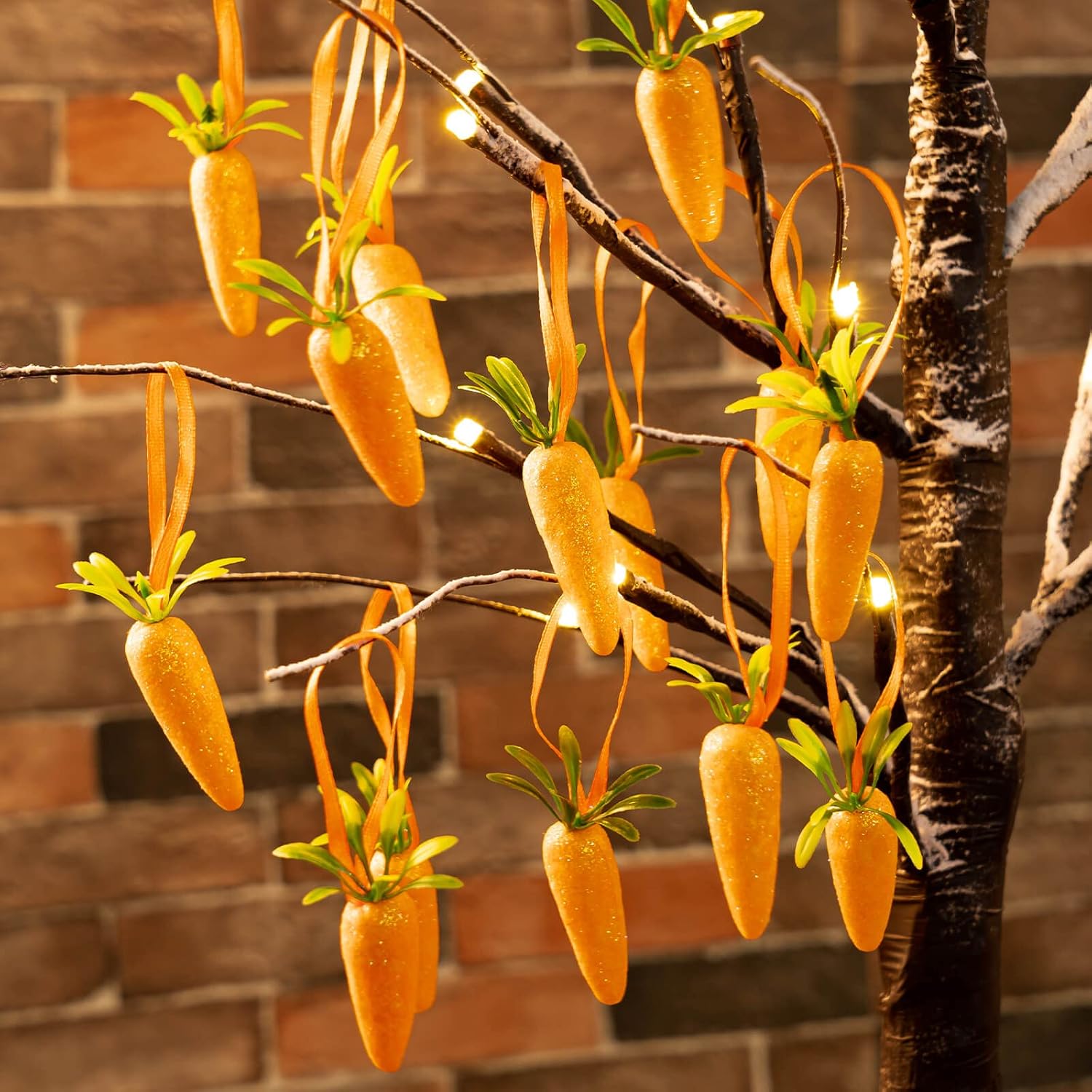 CLESDF 24Pcs Easter Carrot Tree Decorations, Premium Foam Glitter Artificial Carrots for Easter Hanging Decoration - Image 3