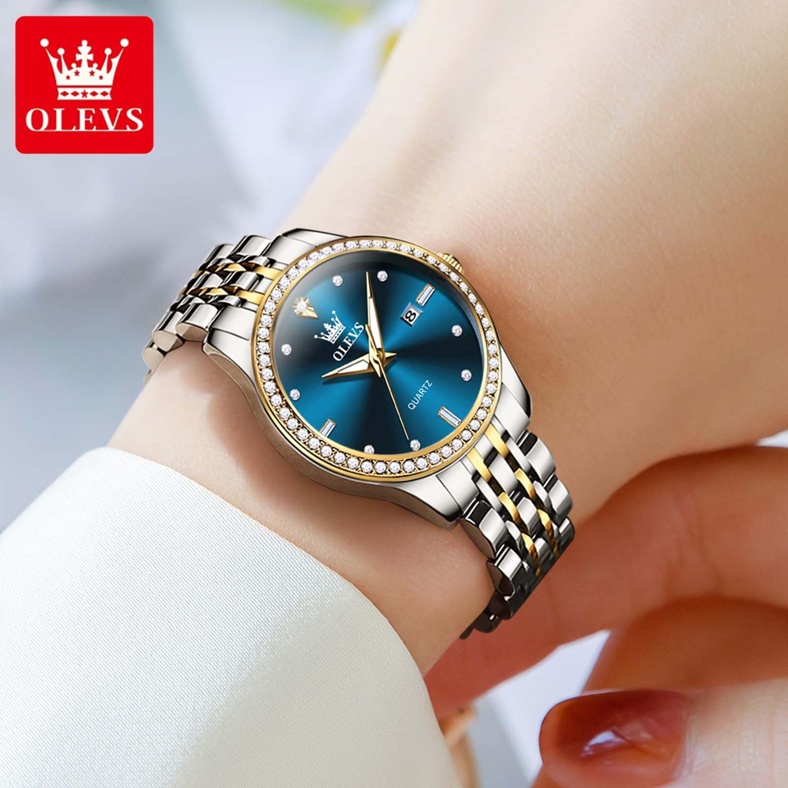 OLEVS Simple Watches for Women Stainless Steel Dress Watch for Womens Analog Quartz Small Dial Fashion Wrist Watches Reloj de Mujer Waterproof Luminous