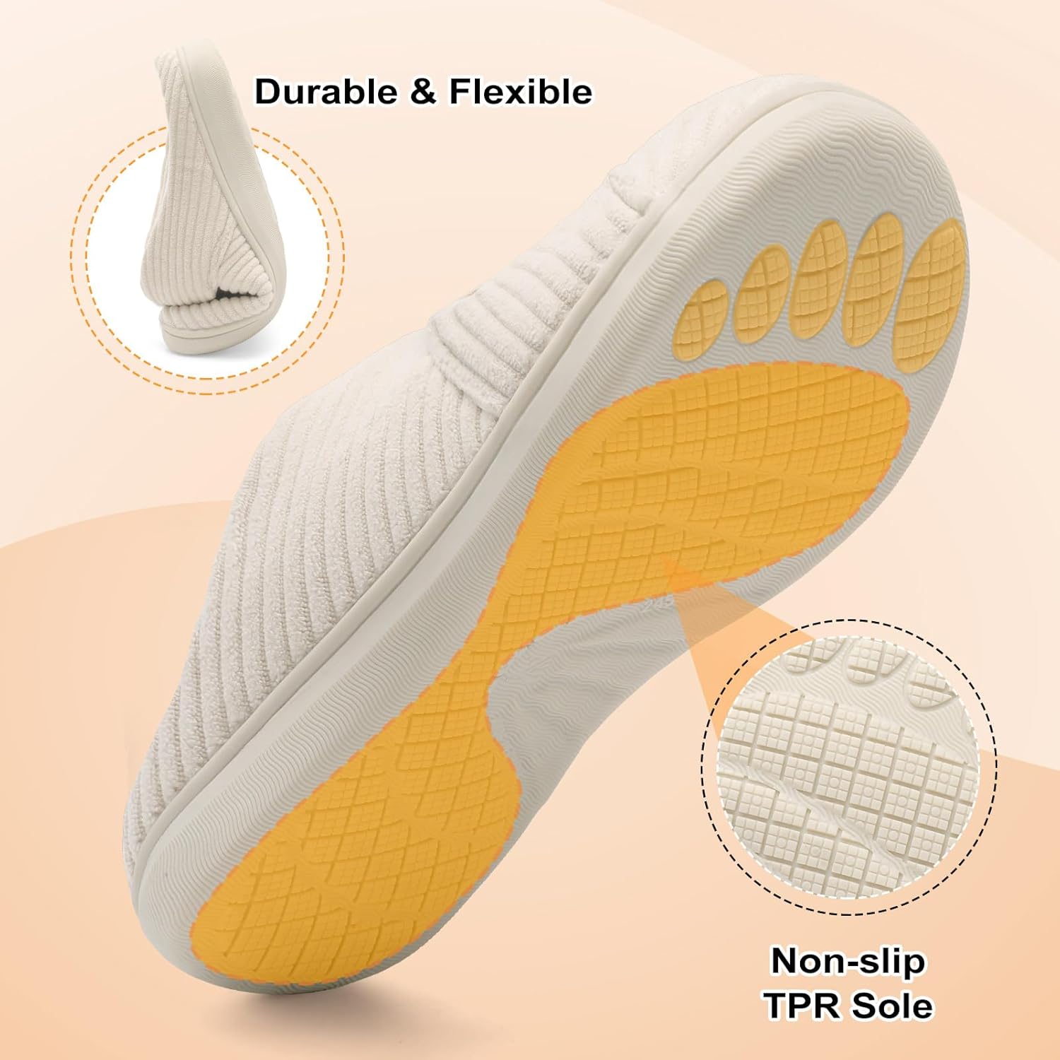 LeIsfIt Slippers for Women Wide Memory Foam House Slippers Corduroy Slip on Bedroom Slipper Non-slip Warm House Shoes Indoor and Outdoor - Image 6