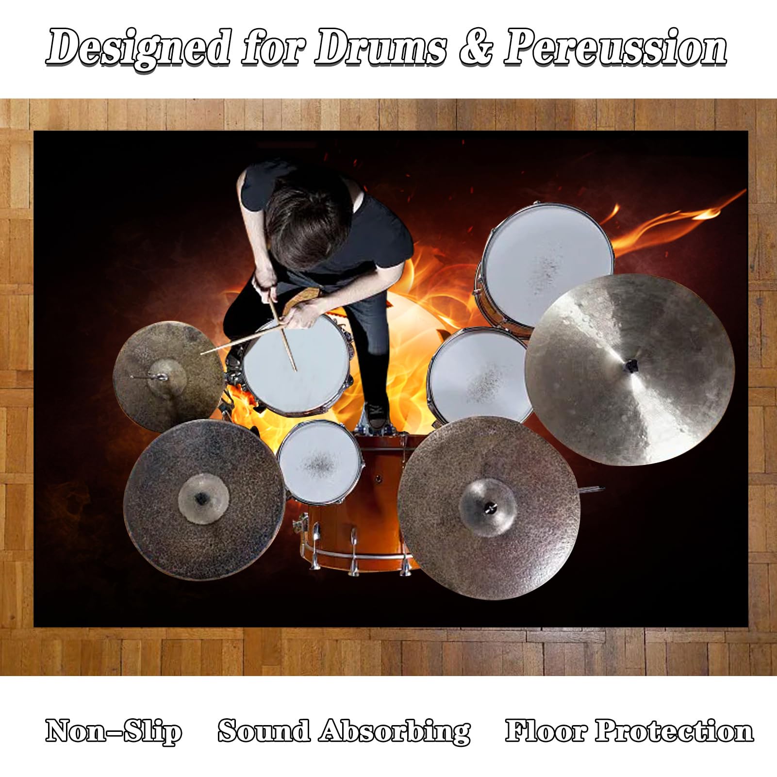 120 x 90 cm Hochwertiger Schlagzeugteppich | Professionelles rechteckiges Elektronisches Jazz Schlagzeug Kit für Bass Drum Snare Drum und andere Instrumente Teppich | Rutschfeste Schallschutzteppich