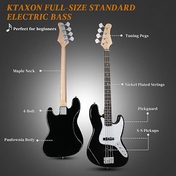 Ktaxon Electric Bass Guitar with 20W AMP | 4 String Bass Guitar Kit(Black)