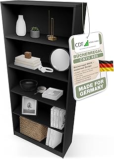 CDF Bücherregal Regal Standregal Büroregal für Ordner - Büro Wohnzimmer Homeoffice Bücherschrank zur Aufbewahrung Dokumenten Dekoration Robuste Konstruktion - Schwarz 80cm