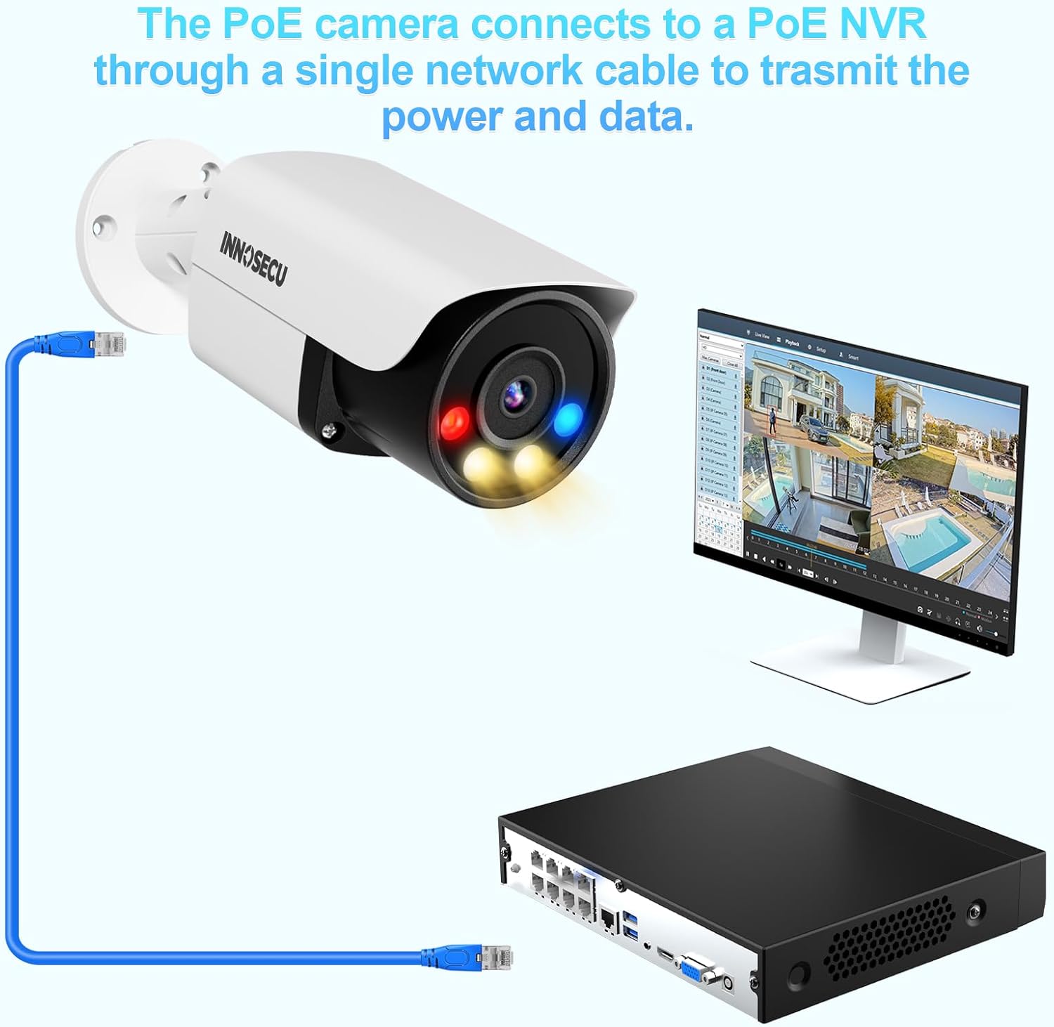 AI 8MP Bullet IP PoE Camera, 4K Security Surveillance Camera, Smart Instant Siren Alarm, Color Night Vision, Two-Way Audio, 2.8mm Lens 110ｰ, Face Detection, Human&Vehicle Detection, INB8BD37D