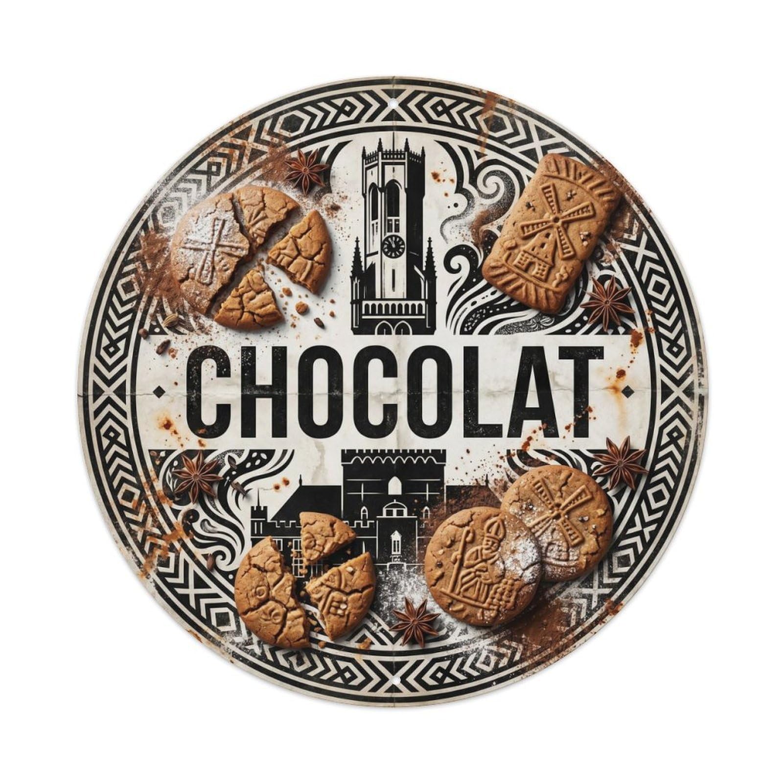Okahys 8X8inch Classic Style Candy Shop Chocolate Belgian Culture Vintage Monochrome Metal Tin Sign