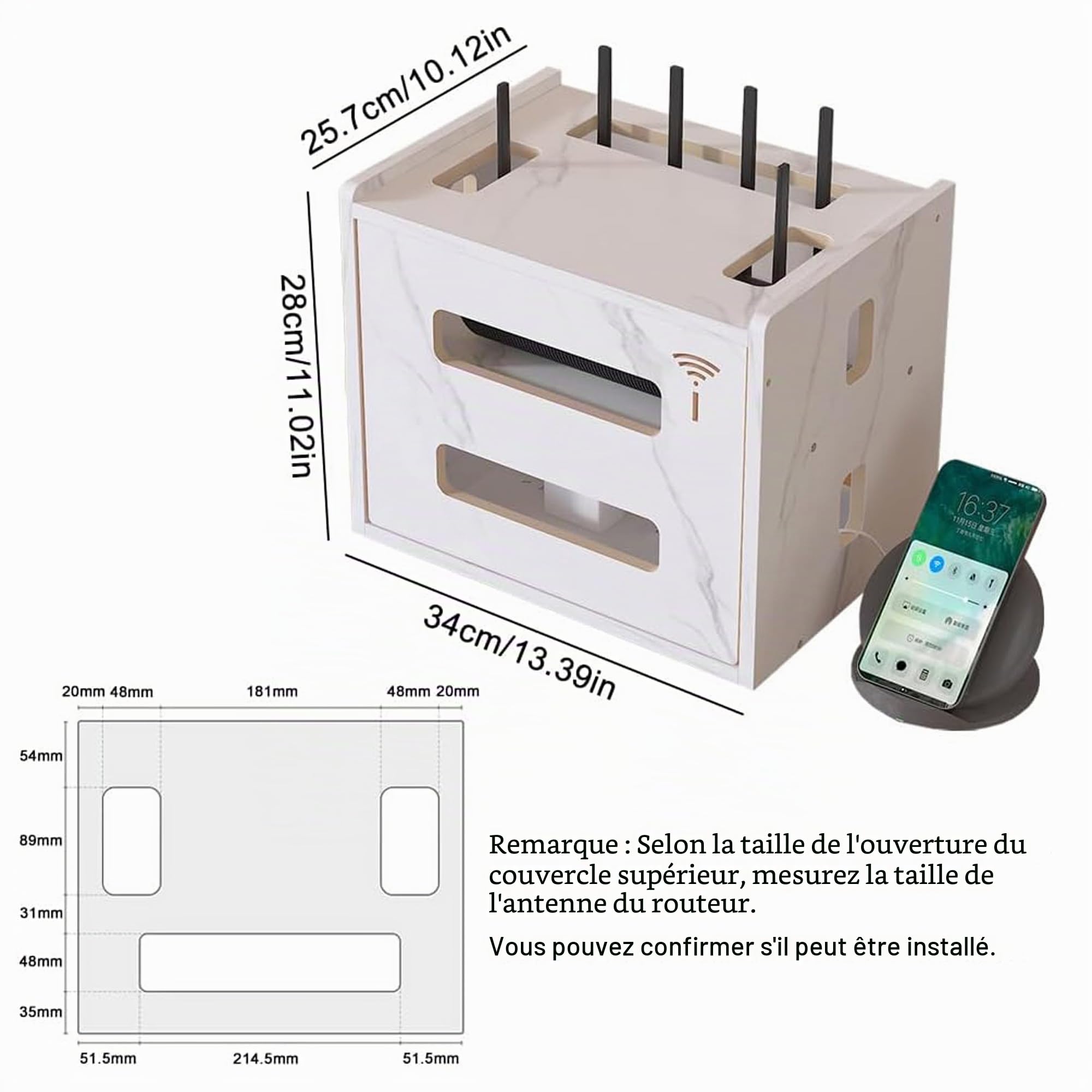 Catekro Étagère de Routeur Wifi, Armoire de Routeur, étagère pour Décodeur | étagère de Routeur Debout, étagère Murale pour Routeur, Boîte de Rangement de Routeur WiFi en Bois (Blanc)