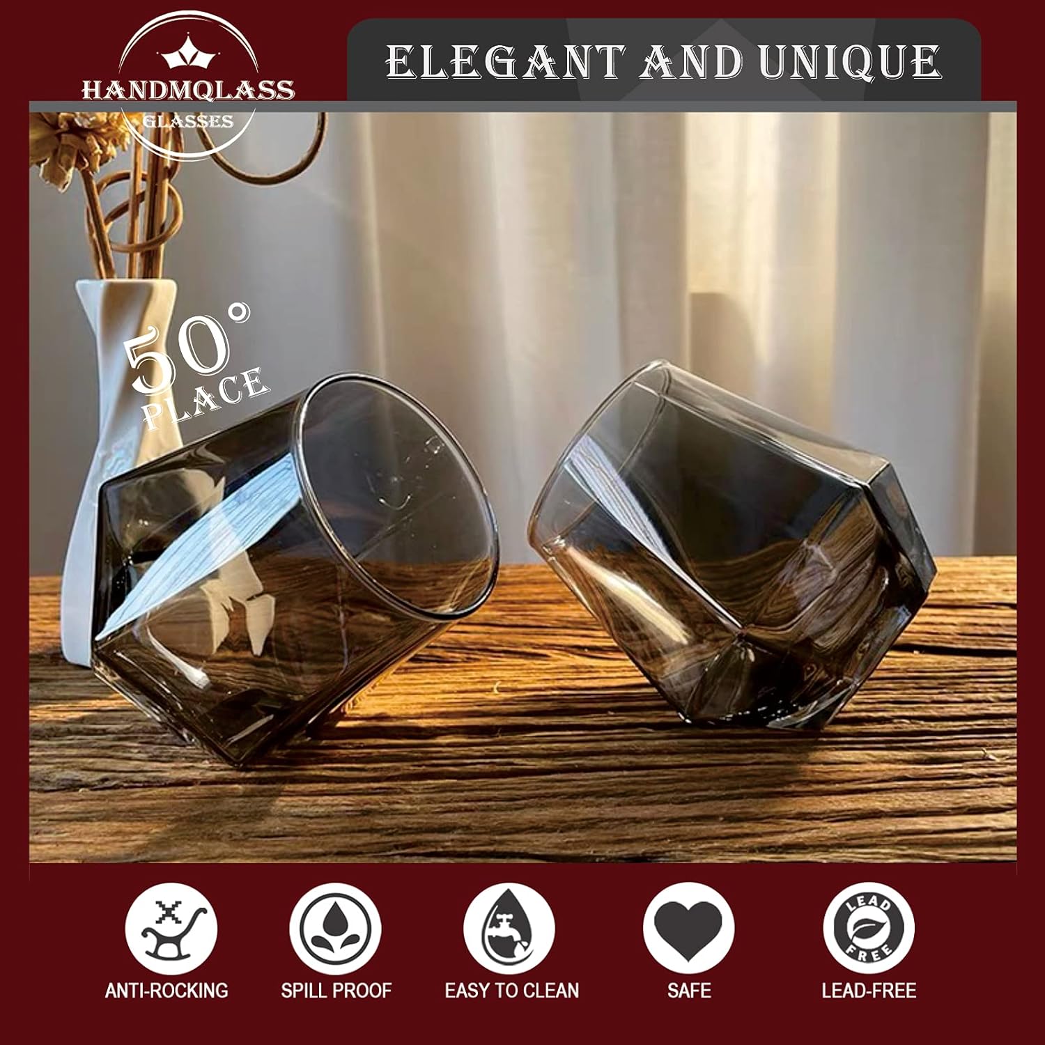 stemless glass wine glasses for whiskey cocktail wine Bourbon Brandy, glass tumblers & water glasses for Water, tea, juice, milk, coffee, milkshake, 10 oz 300 ml (black) - Image 2