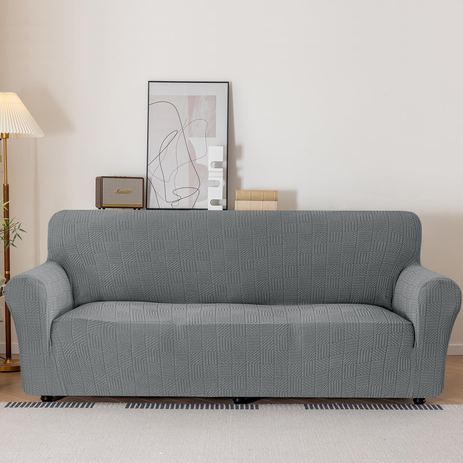 Ystyle Housse de Canapé 3 Places 180-230cm Universelle Couvre Canapé Extensible Lavable Antidérapante Protection Chiens Chats Gris Clair