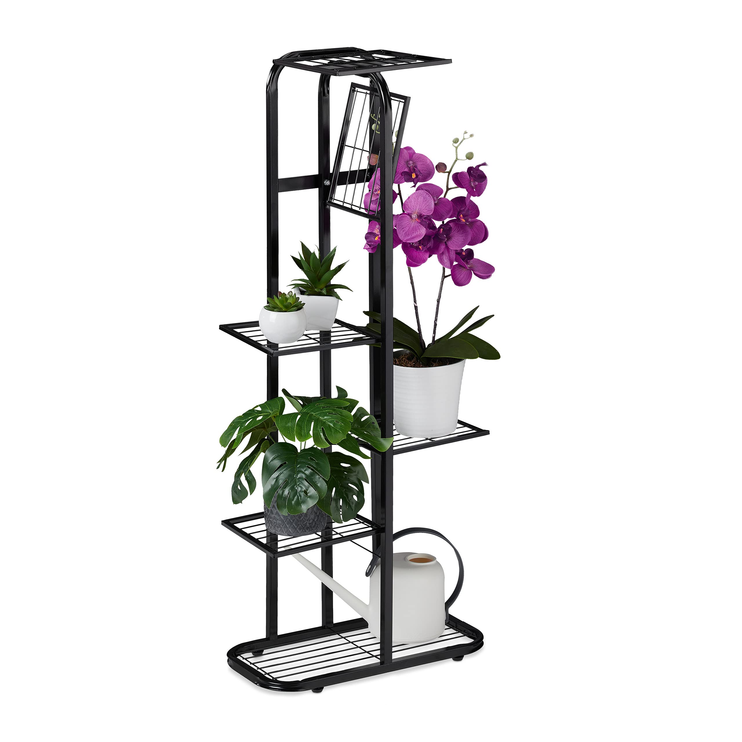 Relaxdays Scaffale Portafiori in Metallo, Fioriera da Esterno e Interno, 6 Mensole Porta Piante, 107 x 44 x 24 cm, Nero