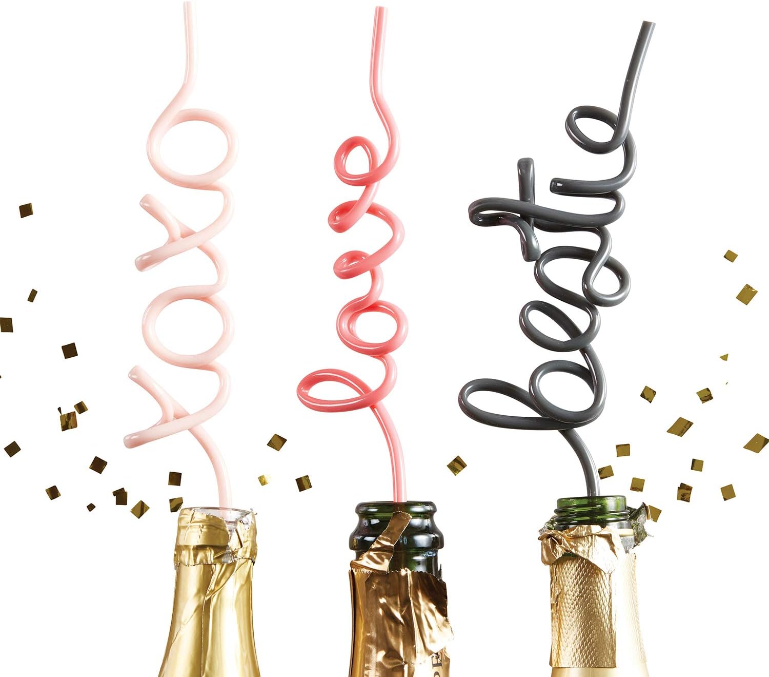Reusable Drinking Straw, BPA Free Plastic Shaped Word Party Supplies Drink Celebration Decoration, 11 Inches (Bestie)