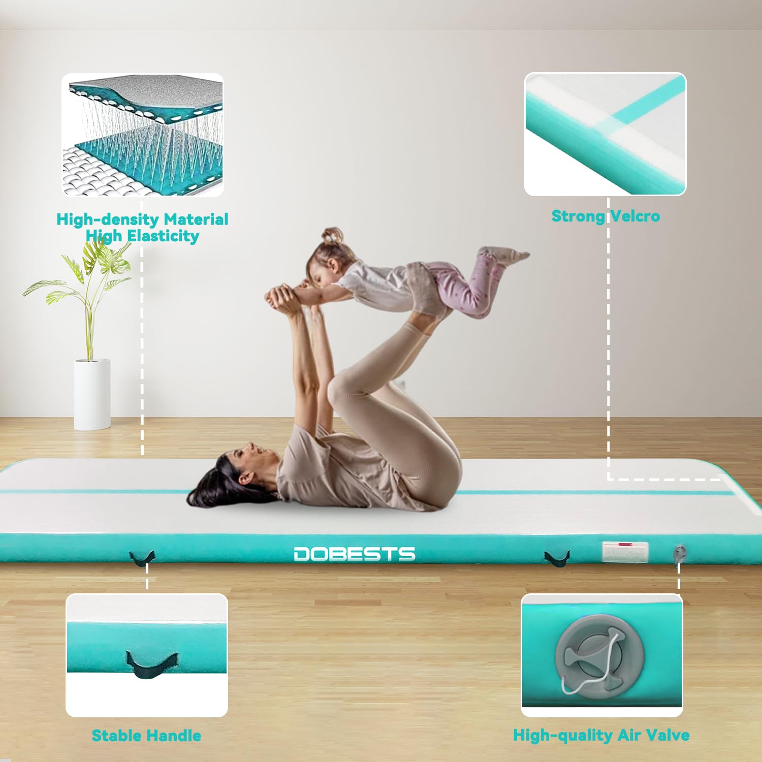 Air Tracking Mat - Tappetino da ginnastica, altezza 10-20 cm, gonfiabile, misura 2/3/4/5/6/7/8 m, con pompa ad aria elettrica