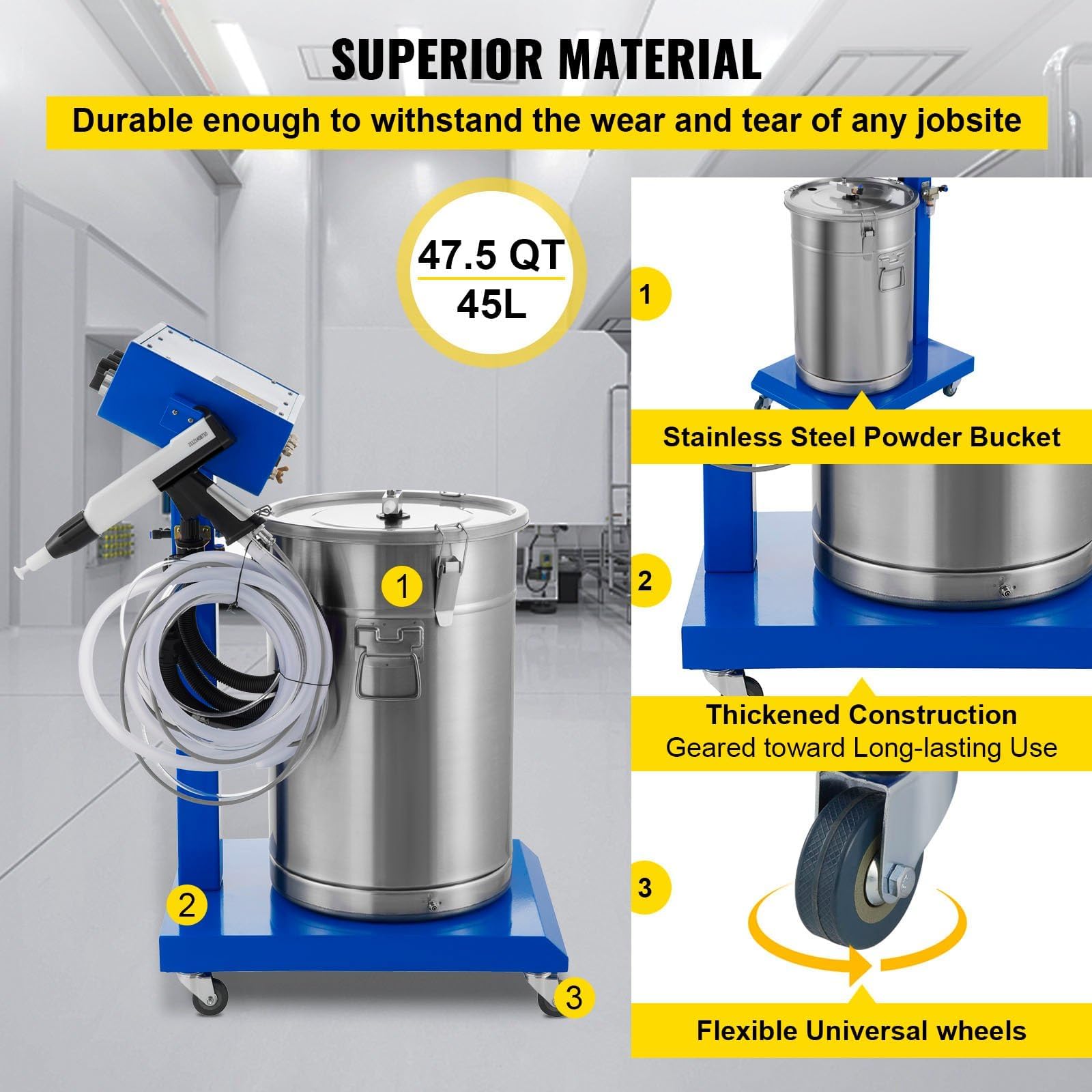 Macchina di verniciatura a polvere elettrostatica 45L 50W con verniciatura a spruzzo di polverizzazione 450g per minuto Wx-958 Sistema di rivestimento in polvere