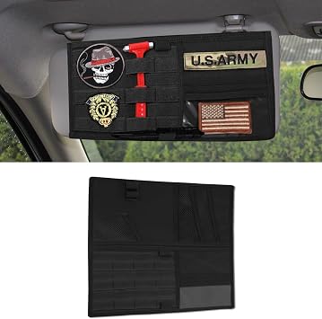 Molle Visor Panel Organizer, Universal Car Sunshade Storage Pouch, Black
