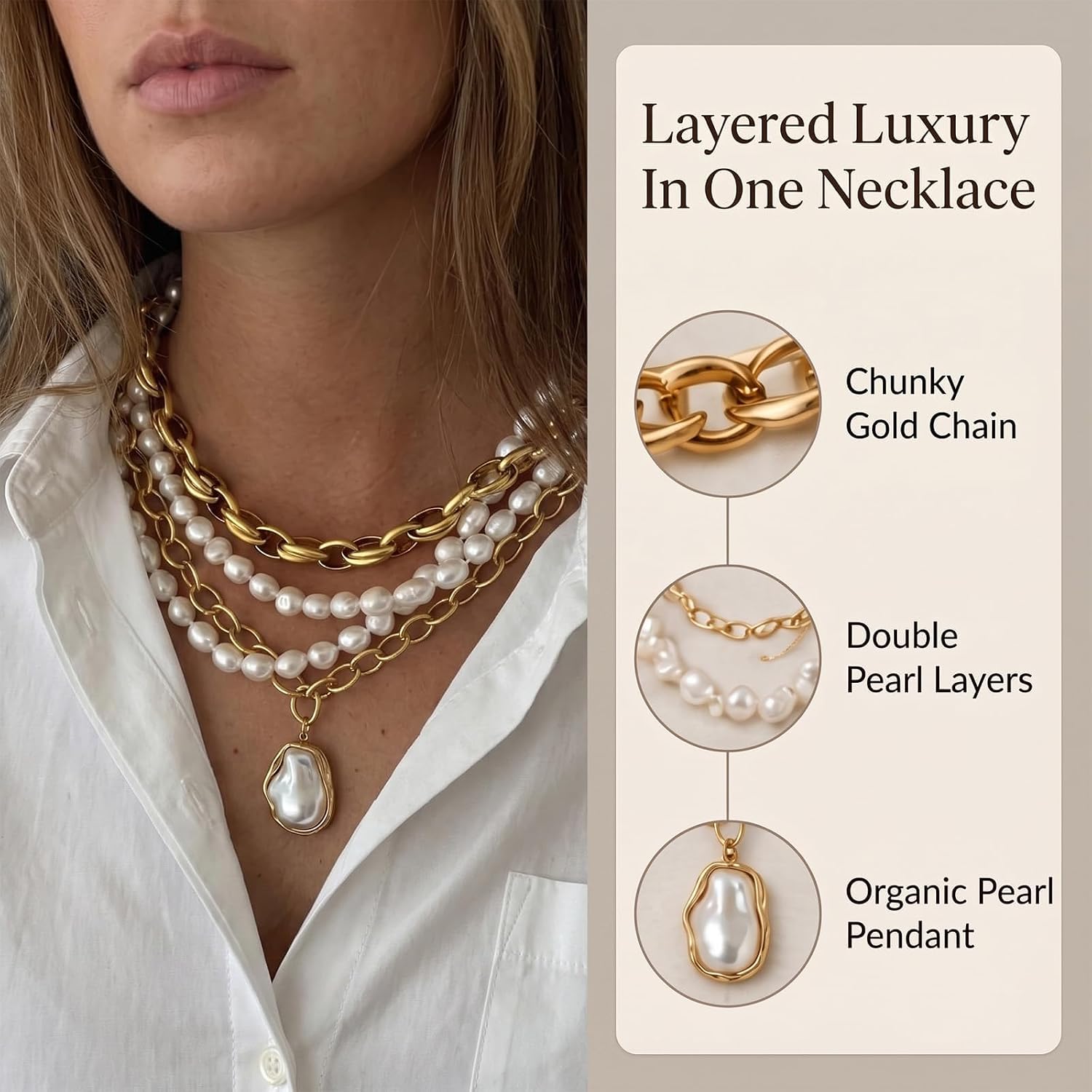 Chunky Layered Necklace for Women Baroque Pearl Jewelry Gift