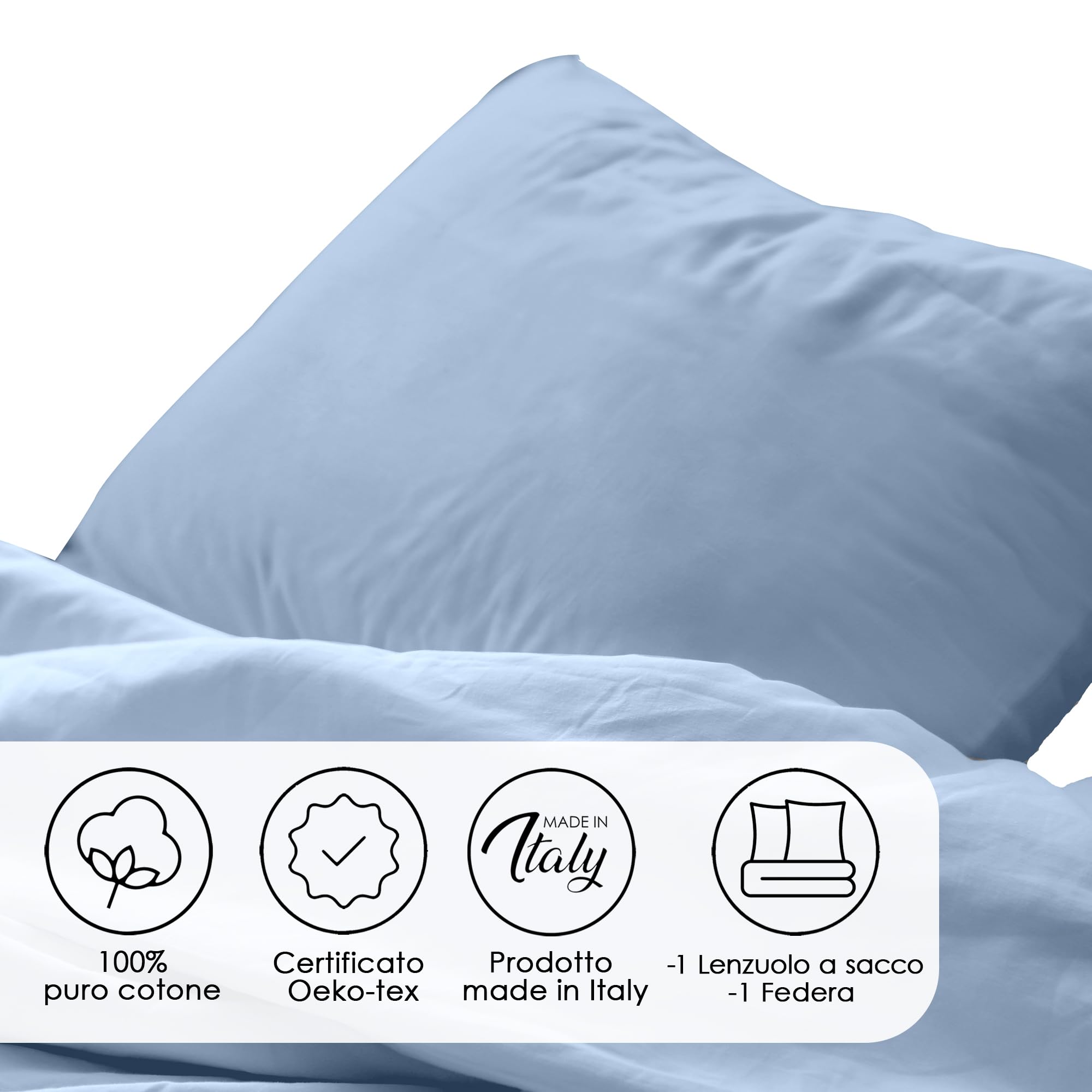 Ruggeri - Duvet Cover Set - 100% Pure Cotton - Made in Italy - Let's Color Collection! (Double and Queen, Light Blue) - Image 4