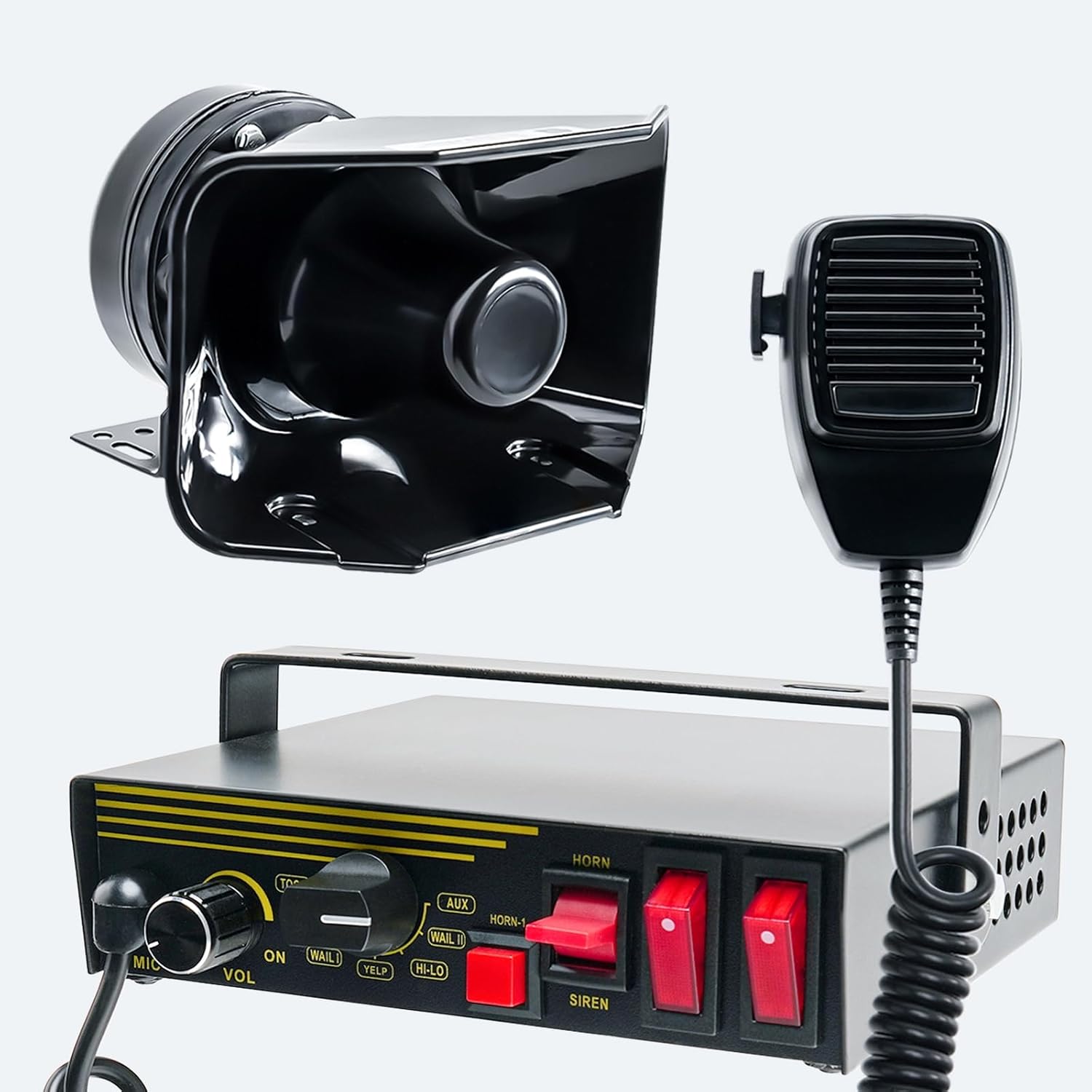 200W 12V 9 Tone Emergency Police Siren System, 180°Loud Speaker Horn, Handheld Microphone, for Emergency Vehicles Truck Firefighters Ambulance