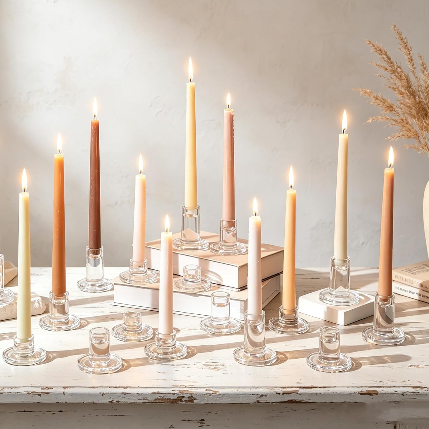 Hewory 24er Set Kerzenhalter Stabkerze Kerzenständer Glas für Tischdeko