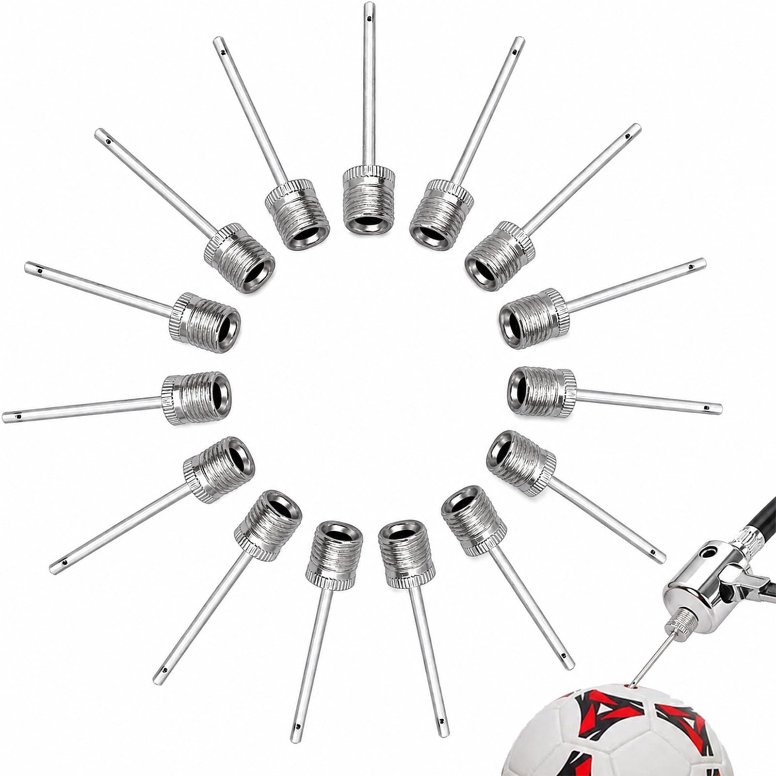 Livawnd 15 Pack Stainless Steel Ball Pump Inflation Needles, Universal Sports Air Pump Needles with Storage Pouch for Football, Basketball, Volleyball & All Inflatable Sports Balls