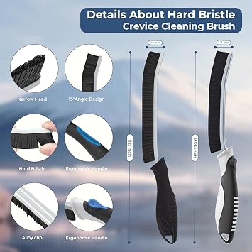 TQRR Hard Crevice Cleaning Brushes UK, Multifunctional Bathroom Accessory, Cleaning Brushes for Small Spaces, Cleaning tool for kitchen, Toilet, Tile, Sink, Home (6, Black)