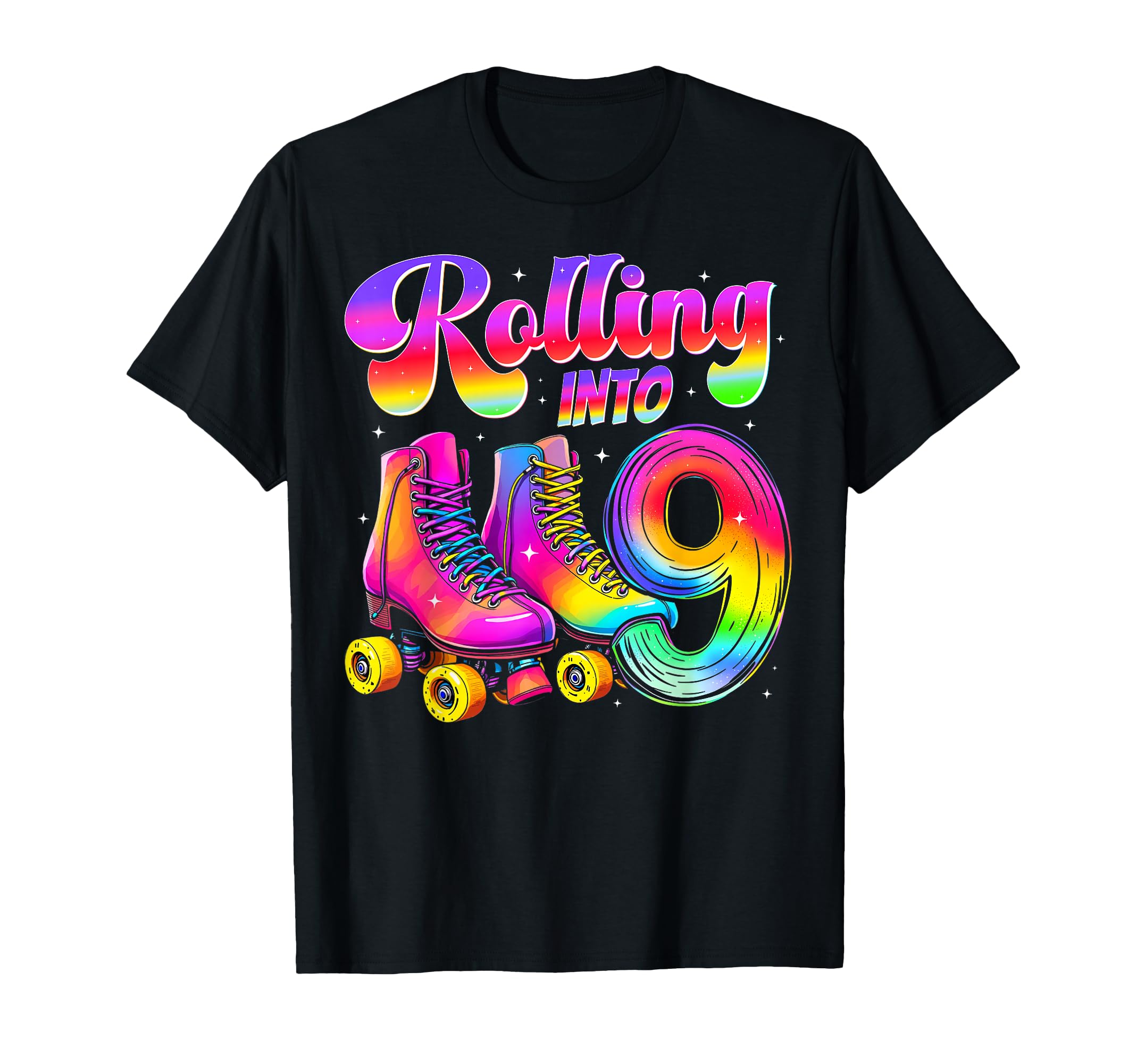 9th Birthday Girl Nine 9 Year Old Roller Skate Skating Party T-Shirt