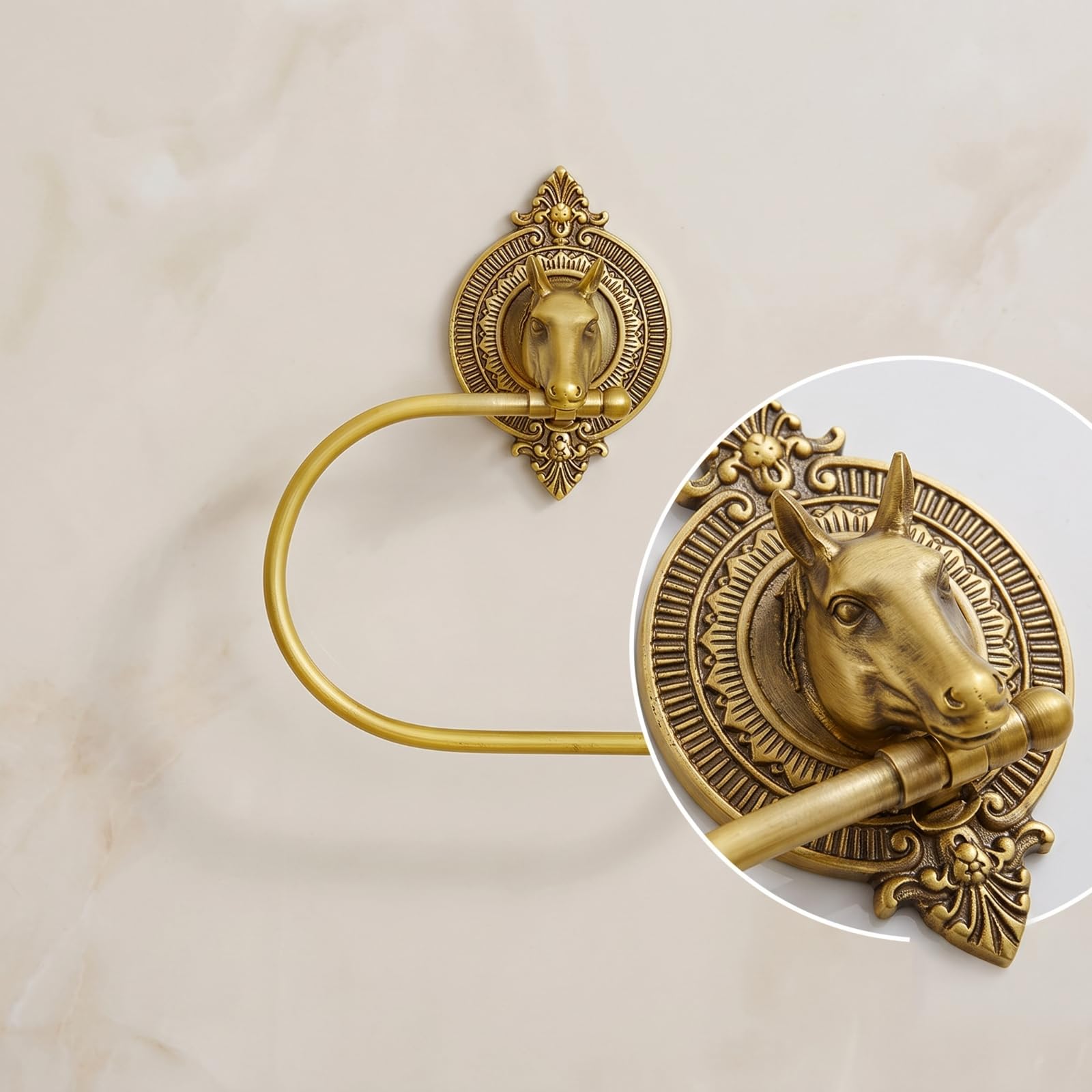 Portasalviette Anello Decorativo Portasciugamani Supporto Asciugamani Portasalviette da Parete in Ottone Finitura Anello Circolare Aperto Stile Classico Europeo Adatto per Bagno Toilette Lavandino