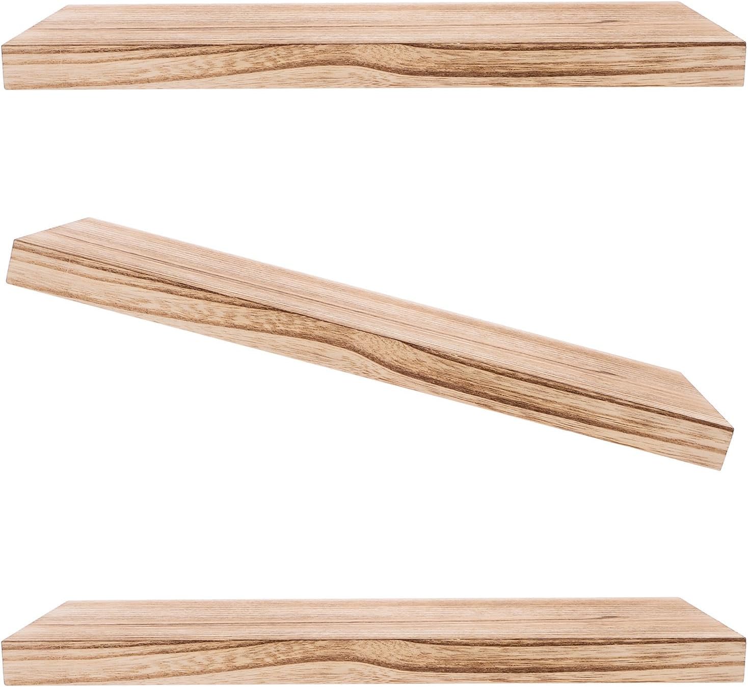 Tofficu Floating Wood Shelves Wooden Shelves Storage Rack 3pcs Wall Mounted Strong Loadbearing Capacity Space-Saving for Living Room Bathroom Home Decoration
