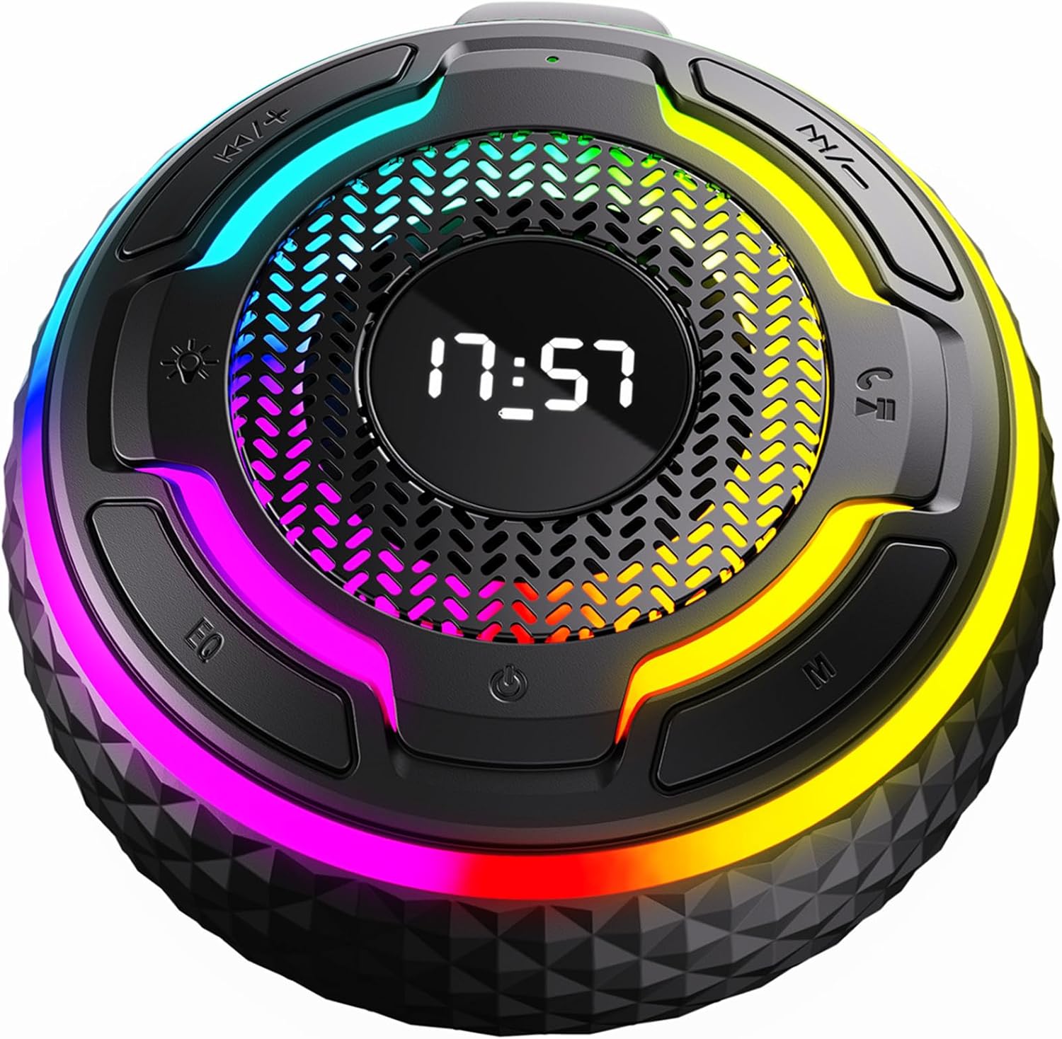 Kinglucky Shower Speaker Bluetooth Waterproof IPX7, Portable Magnetic Speaker with 360° Surround Sound 10W, Bluetooth 5.3, Mic & LED Light, Hook & Lanyard, 12H Playtime for Bathroom, Outdoor, Beach