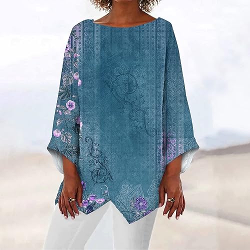 Miniatura 4 de Camisas para mujer, camisa de manga larga con degradado, cuello redondo, casual, talla extra grande