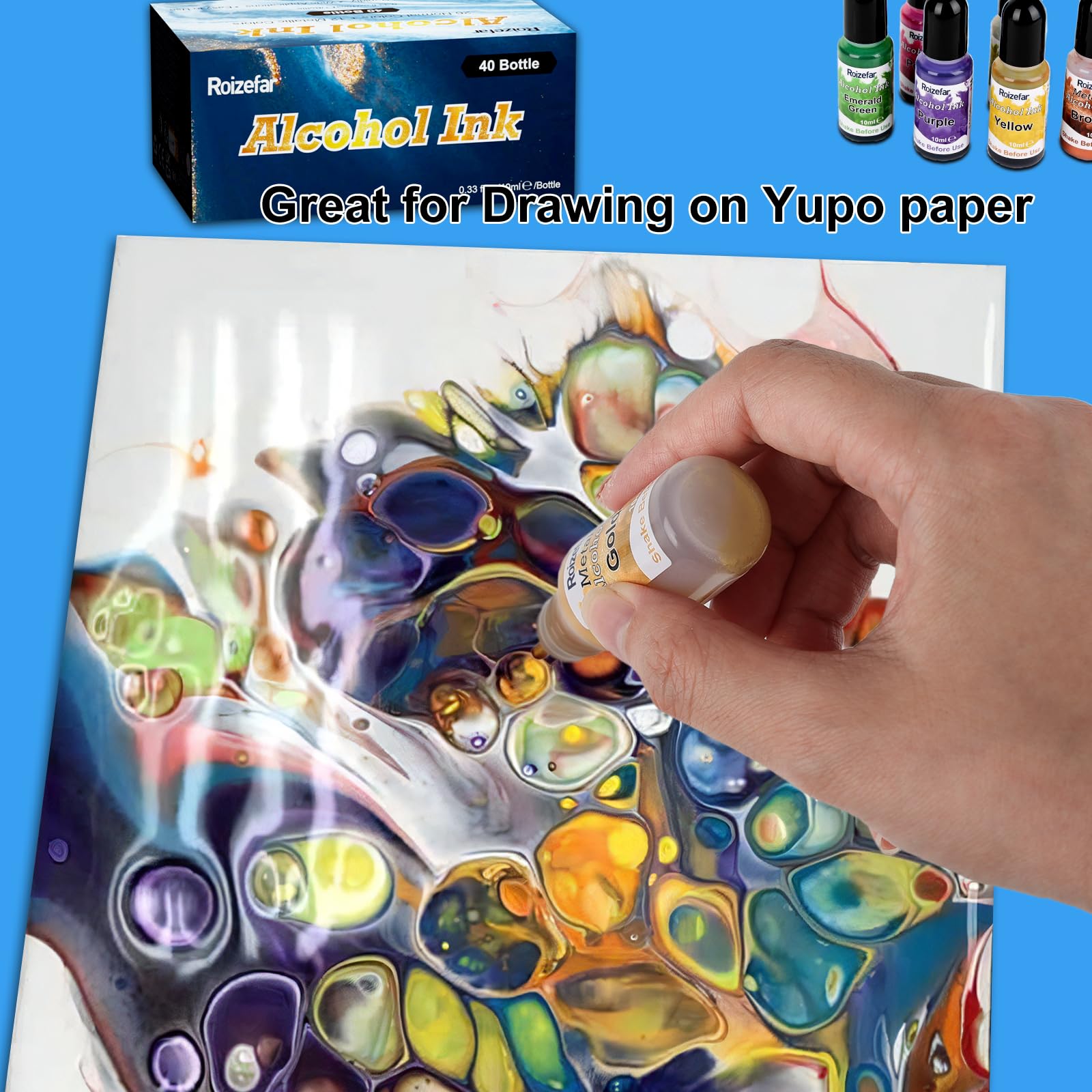 Juego de tintas de alcohol, 40 botellas de colores vivos de alta concentración, tinte de resina de pintura de alcohol metálico, efecto de secado rápido seguro, tinta de alcohol para resina epoxi,