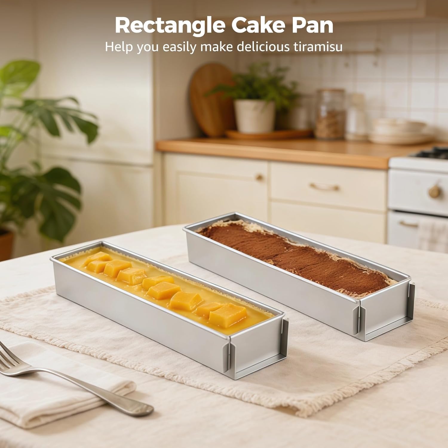 2 Pcs Tiramisu Pan, 16.4 in Long Rectangle Cake Pan Set, Anodized Aluminum Alloy Baking Molds with Detachable Edge, Easy to Clean & Release, Ideal for Mousse, Cheesecakes & Dessert Making