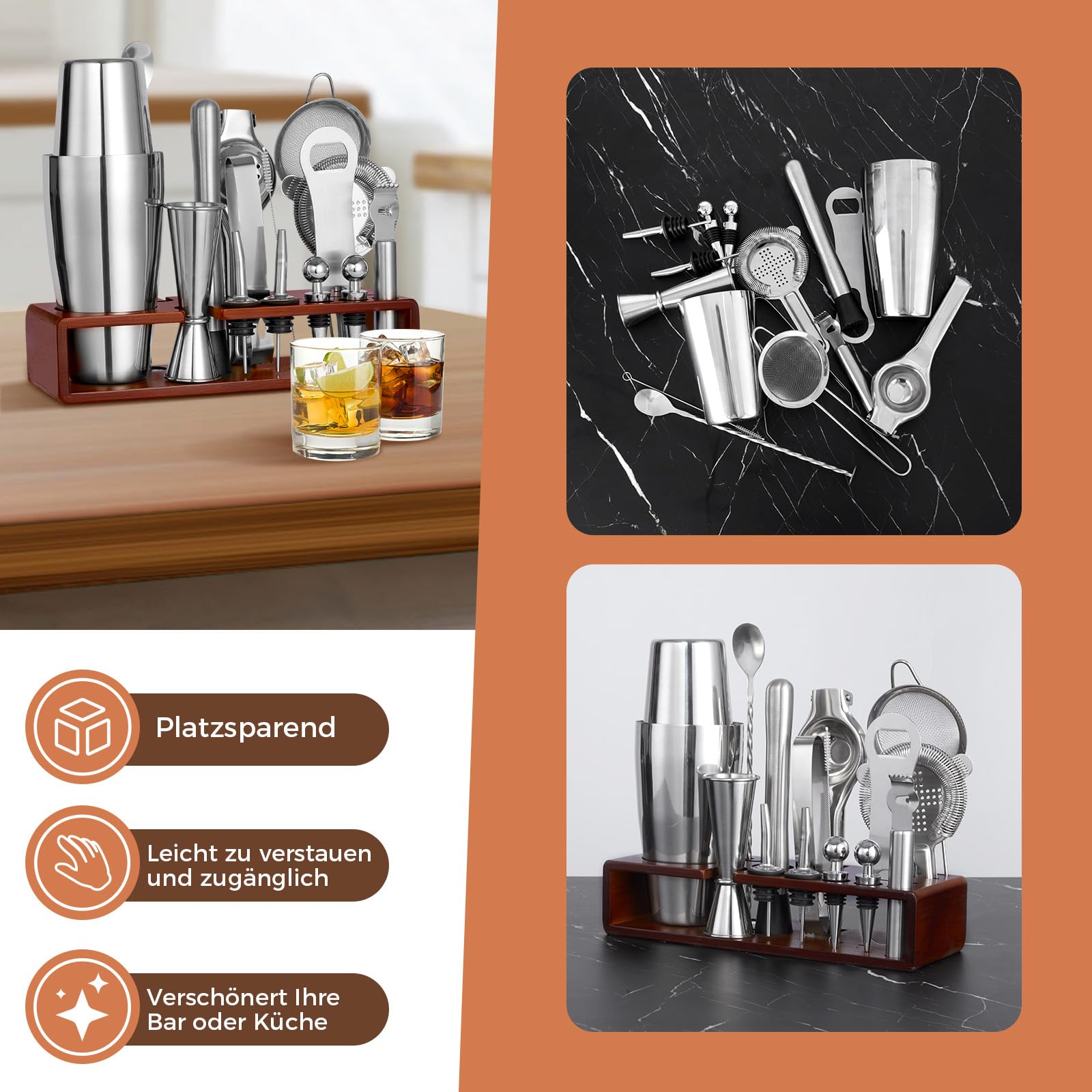 Sosayet Shaker Cocktail Kit - 825ML Boston Shaker INOX + Doseur Cocktail + Pilon + Accessoire Bar - Professionnel Kit Barman Mojito pour Cadeau Homme