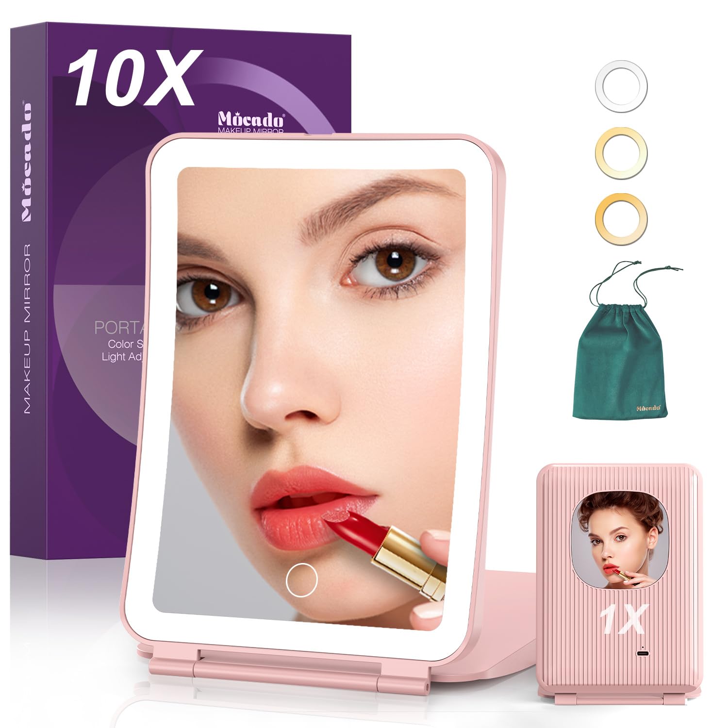Miroir grossissant éclairé 3 couleurs Mocado : fini le maquillage raté à cause du manque de lumière