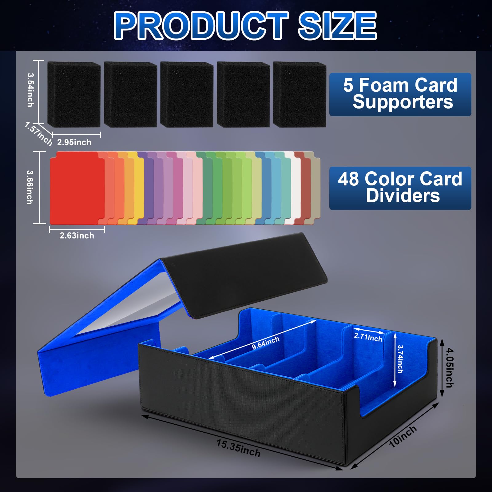 AOBOPLE Deck Box per Carte MTG Capacità di 3900+ Carte,Scatole per Carte Collezionabili con 48 Divisori Colorati e 5 Schiuma per TCG,YuGiOh,MTG,PTCG Car(Nero E Blu)