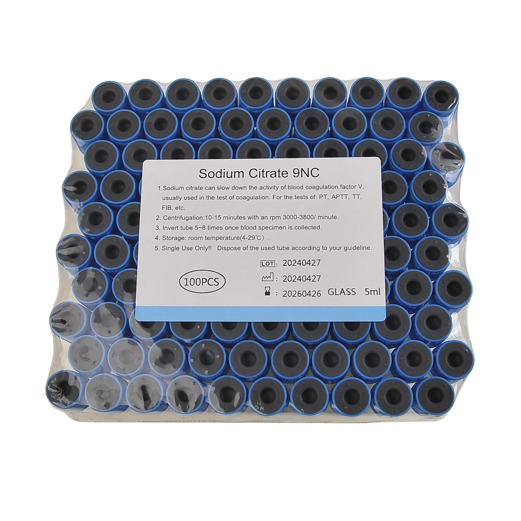 Pet Animals Lab - Tubos de recogida de sangre al vacío con sodio amortiguado, tubo de recogida de sangre, suministros veterinarios, 100 unidades, 10 ml, color azul claro