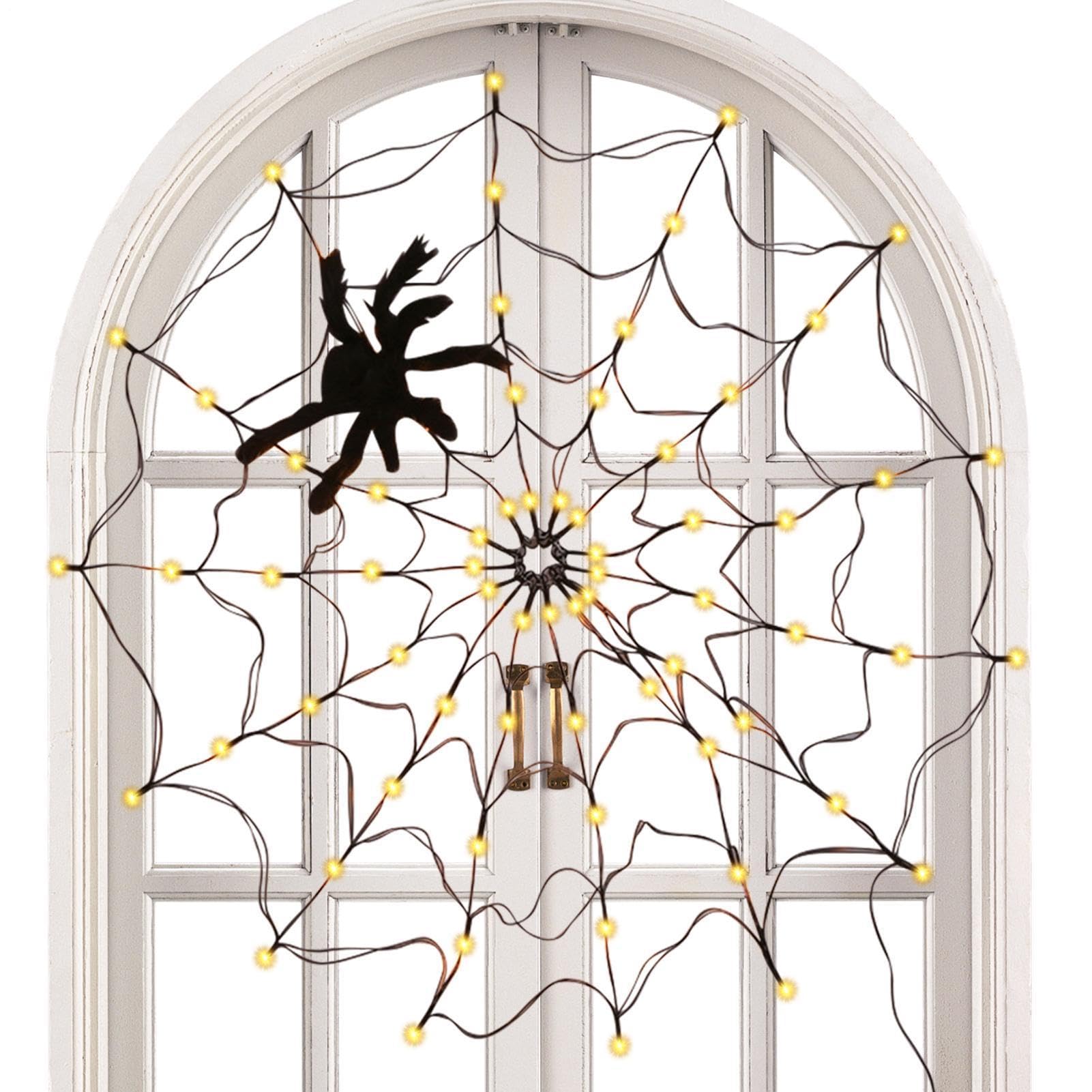 Telaraña espeluznante con iluminación integrada y cadena de colgar 8