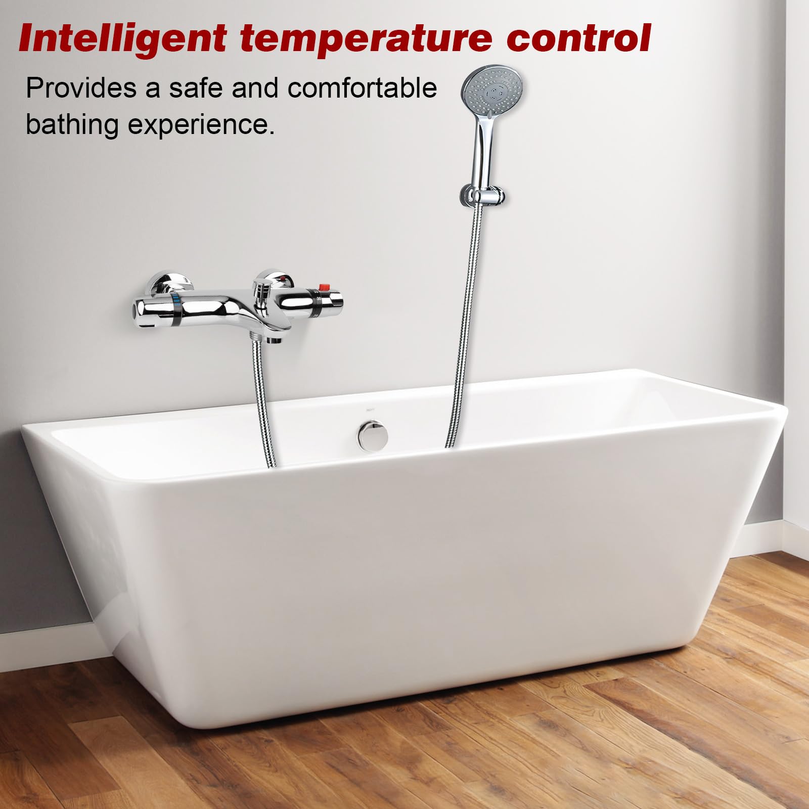 Badewannenarmatur Thermostat, Duscharmatur Thermostat Wannenarmatur, Thermostat Mischbatterie Dusche mit 38 °C Sicherheitssperre, 2 Funktionen Duscharmatur für Dusche und Badewanne, Chrom