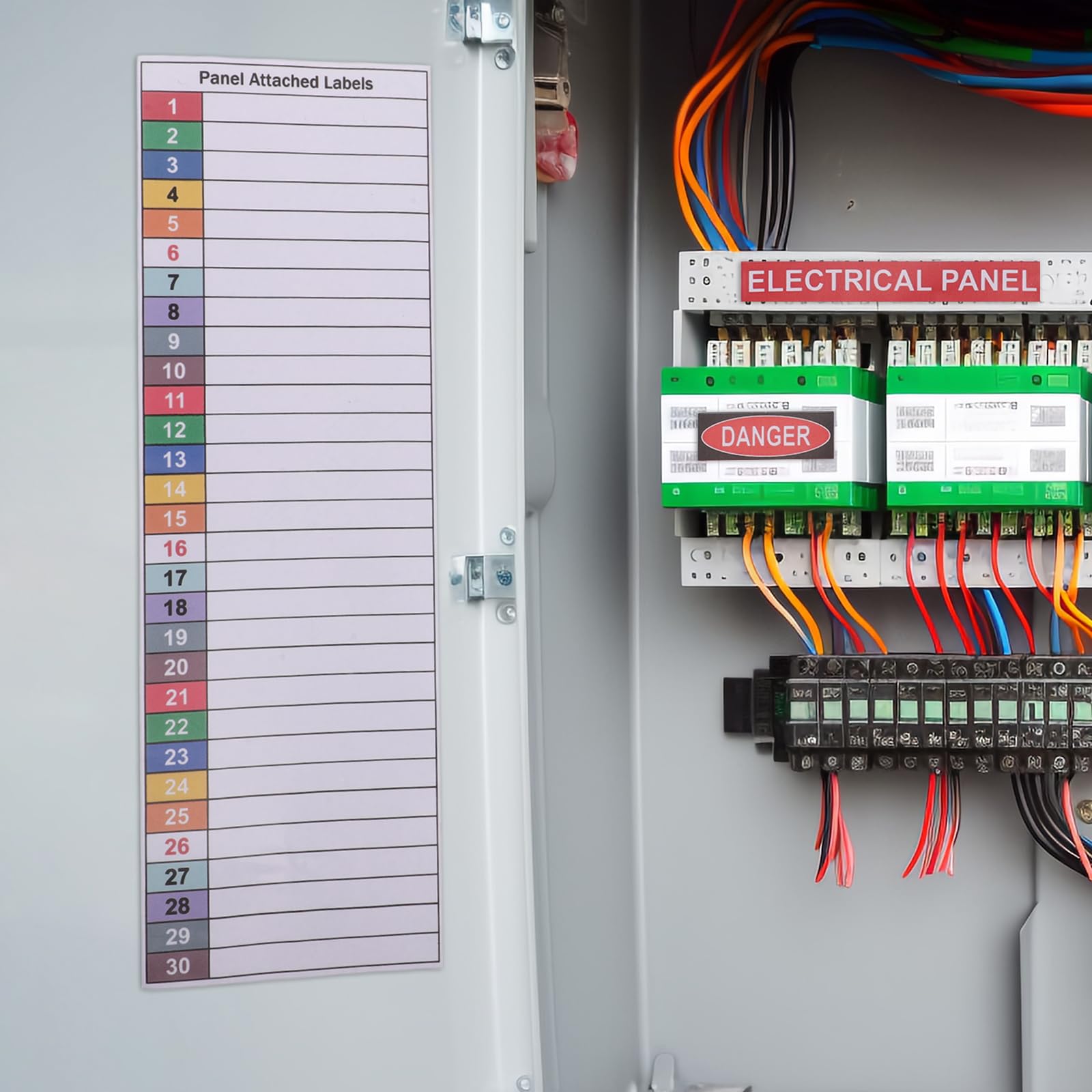 Veemoon Kit D’étiquettes Autocollantes pour Panneaux Électriques, Pvc Étanche, Format 11,79 X 3,93 Pouces, Autocollants de Couleur pour Identification Précise, Compatible Boîtiers