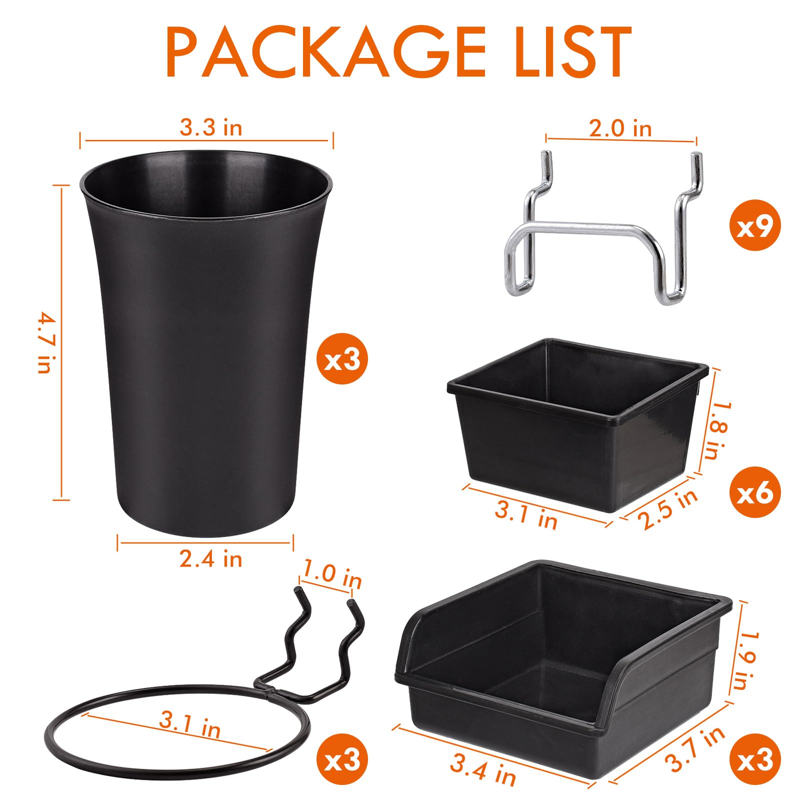G.CORE Lot de 12 bacs en panneau perforé avec crochets et boucles - Assortiment de crochets pour divers outils - Pour garage, artisanat, atelier, établi, loisirs créatifs (12)