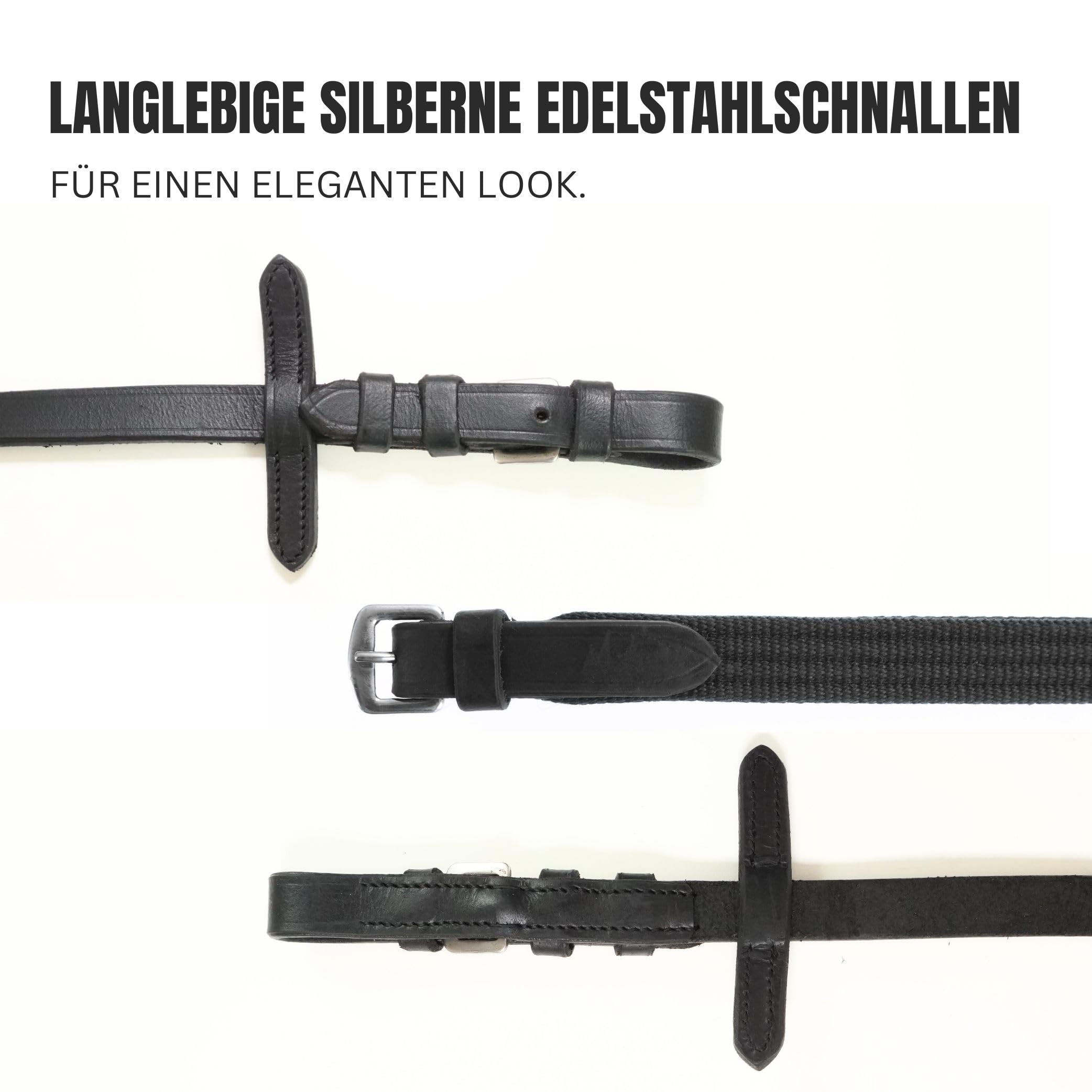 Pferdelinis Trensen Zügel Zügel für Pferde, langlebige Gurtzügel in Schwarz oder Braun, Breite 18mm, Länge 2,9m (Schwarz)